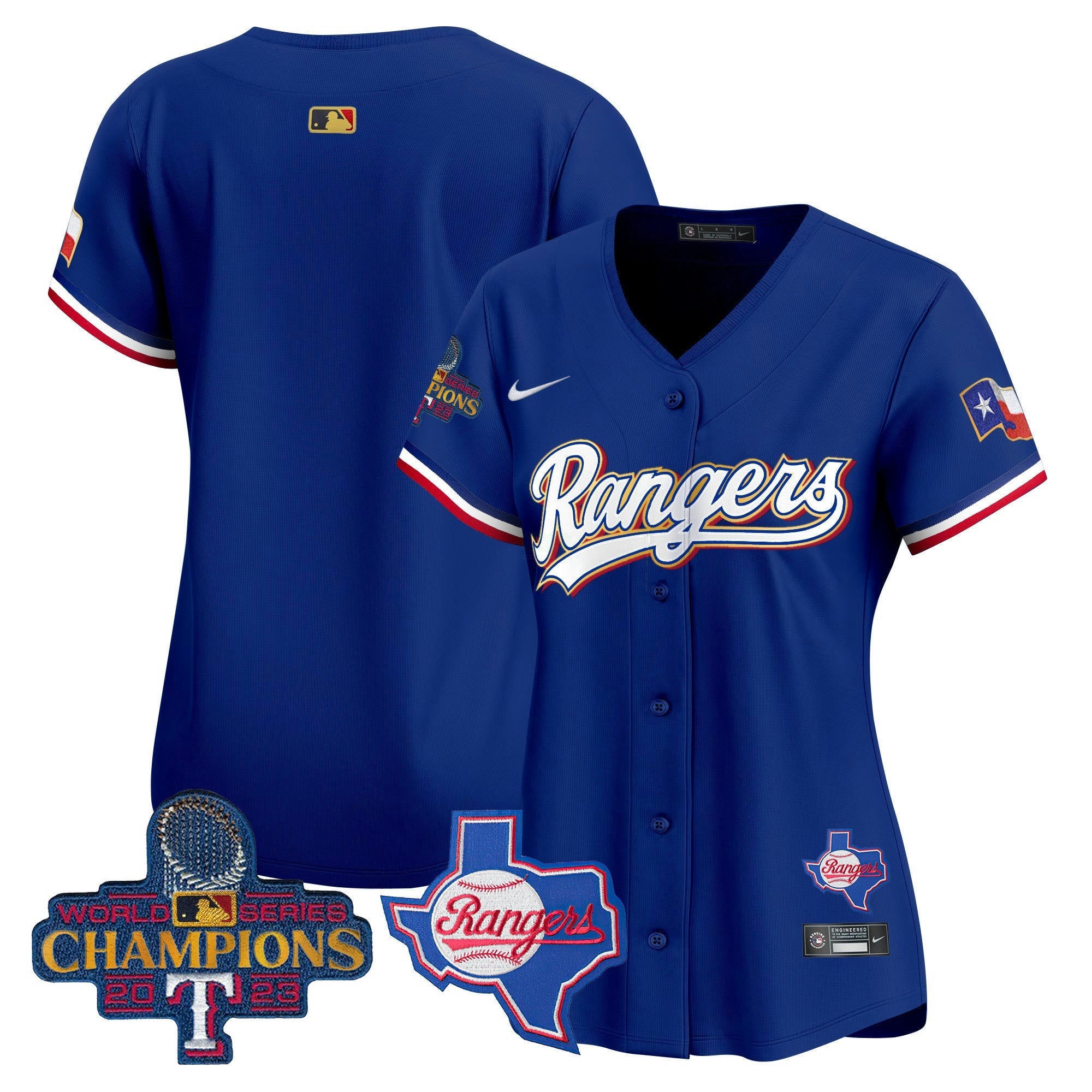 Camisa MLB Women’s Texas 2023 World Series Champions Dourada Trim Vapor Premier Limited Jersey V2