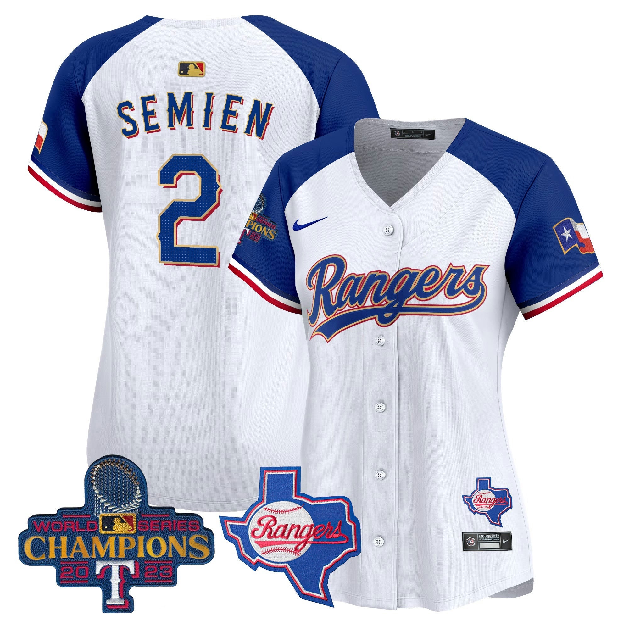 Camisa MLB Women’s Texas 2023 World Series Champions Dourada Trim Vapor Premier Limited Jersey V2