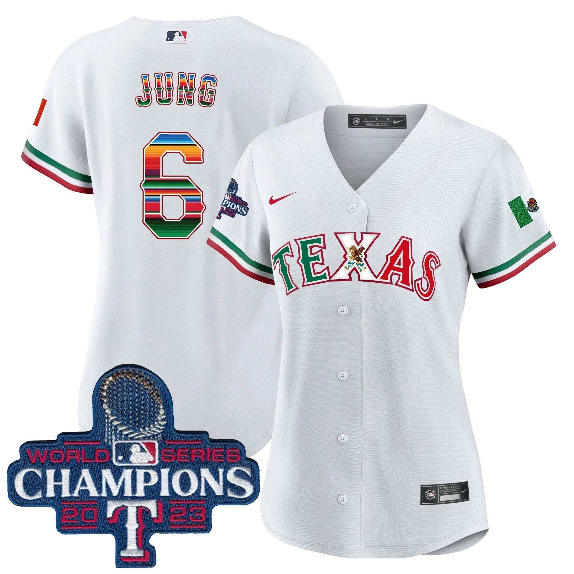 Camisa MLB Women’s Texas Mexico 2023 World Series Champions Jersey V2