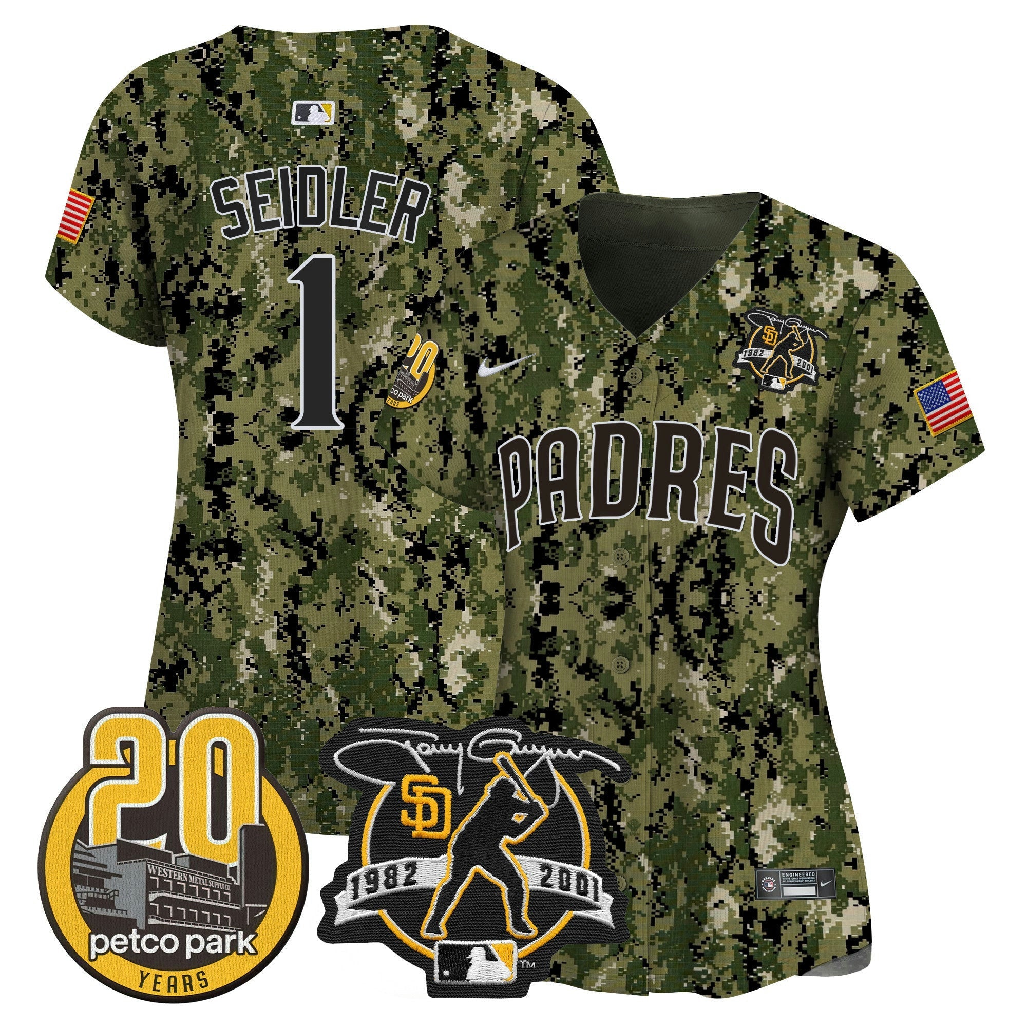 Camisa MLB Women’s Tony Gwynn & Petco Park 20th Patch USMC Vapor Premier Limited Jersey