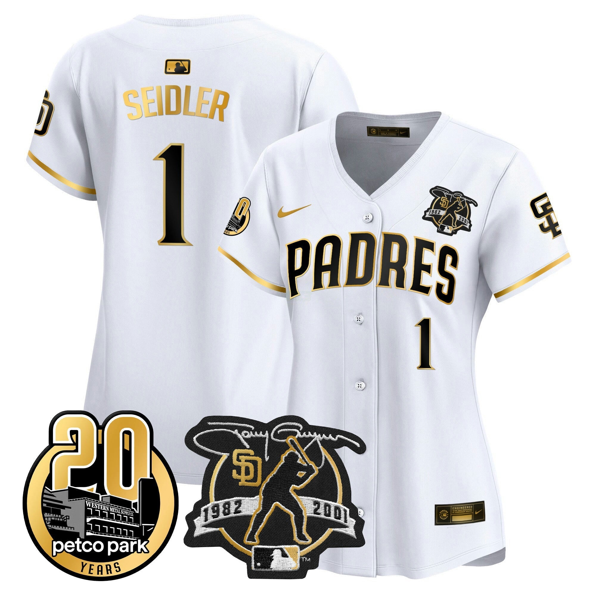 Camisa MLB Women’s Tony Gwynn & Petco Park 20th Patch Vapor Premier Limited Jersey