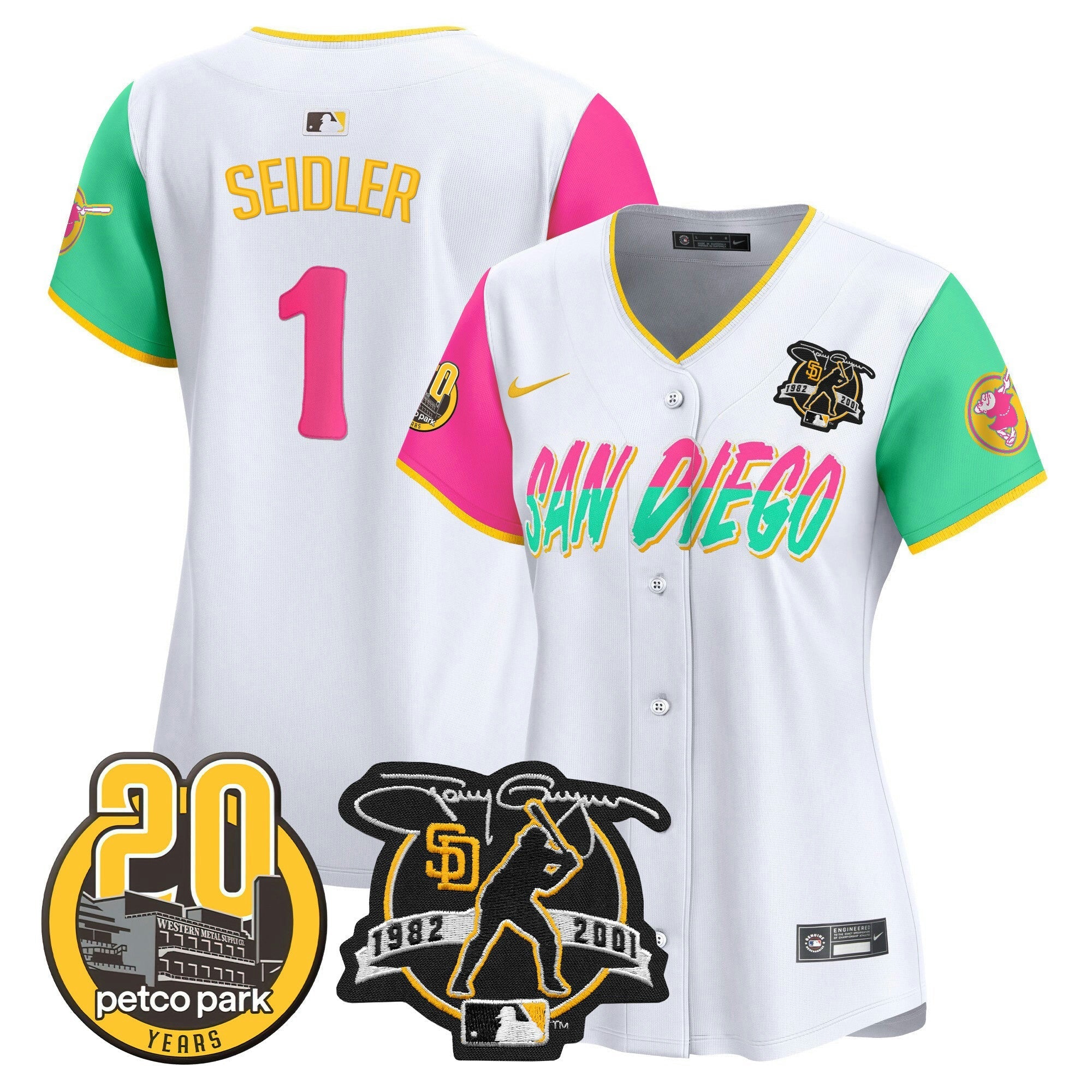Camisa MLB Women’s Tony Gwynn & Petco Park 20th Patch Vapor Premier Limited Jersey
