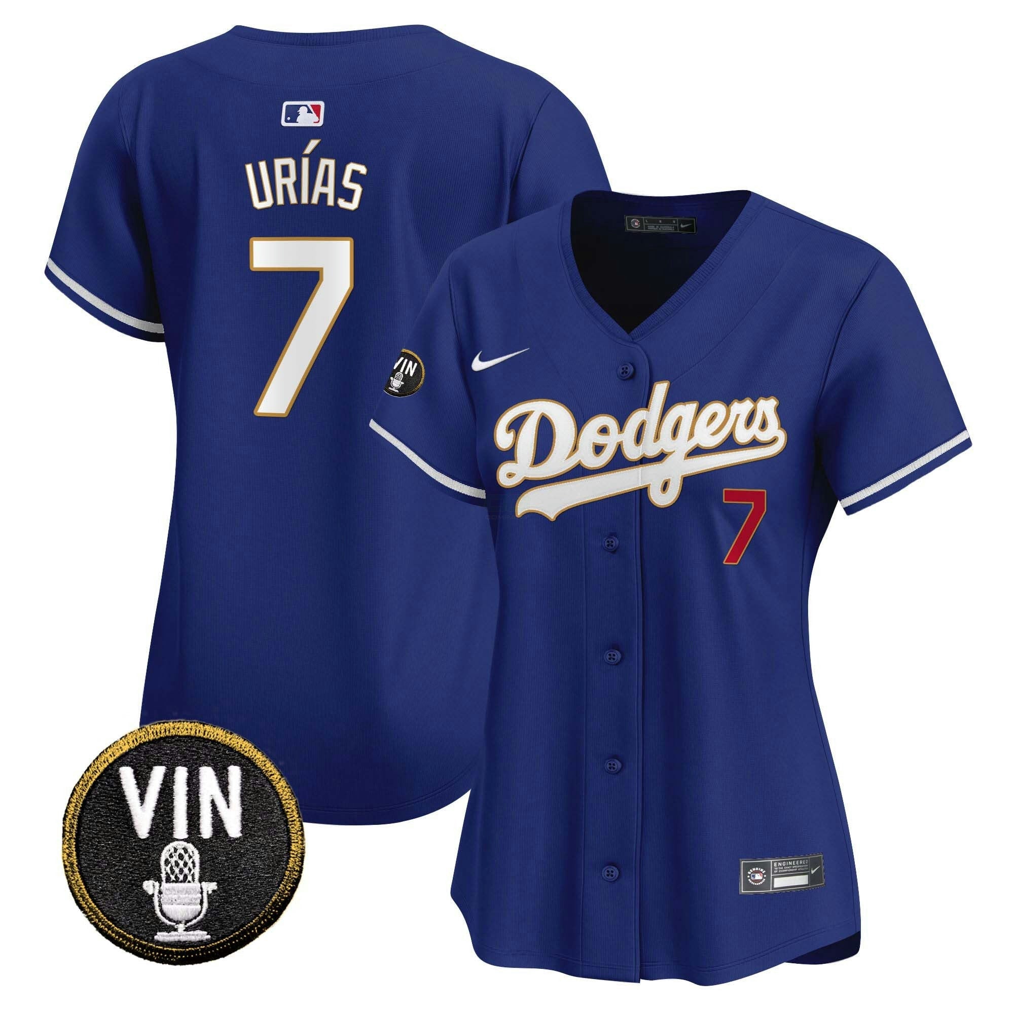 Camisa MLB Women’s Vin Scully Patch Dourada Trim Vapor Premier Limited Jersey