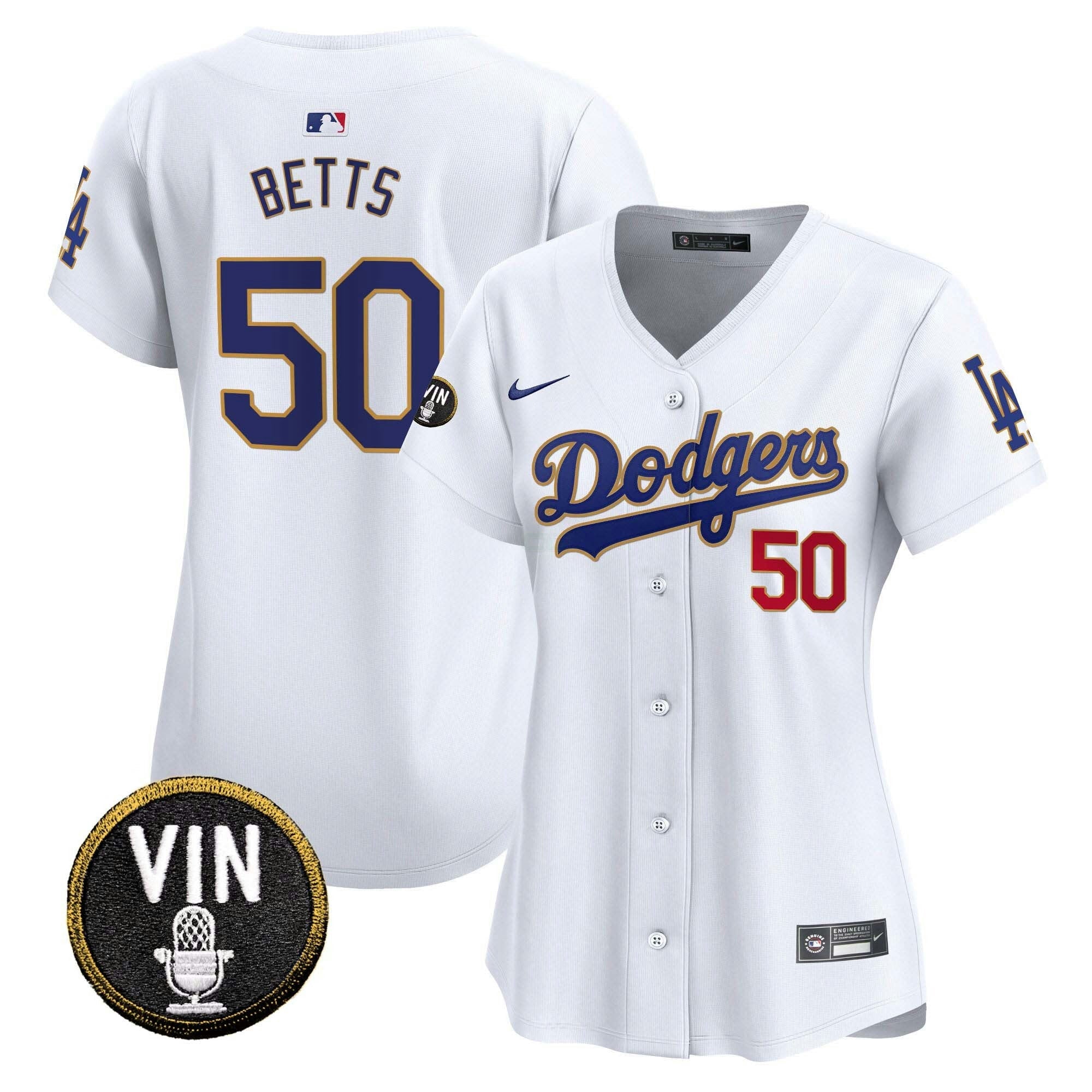 Camisa MLB Women’s Vin Scully Patch Dourada Trim Vapor Premier Limited Jersey