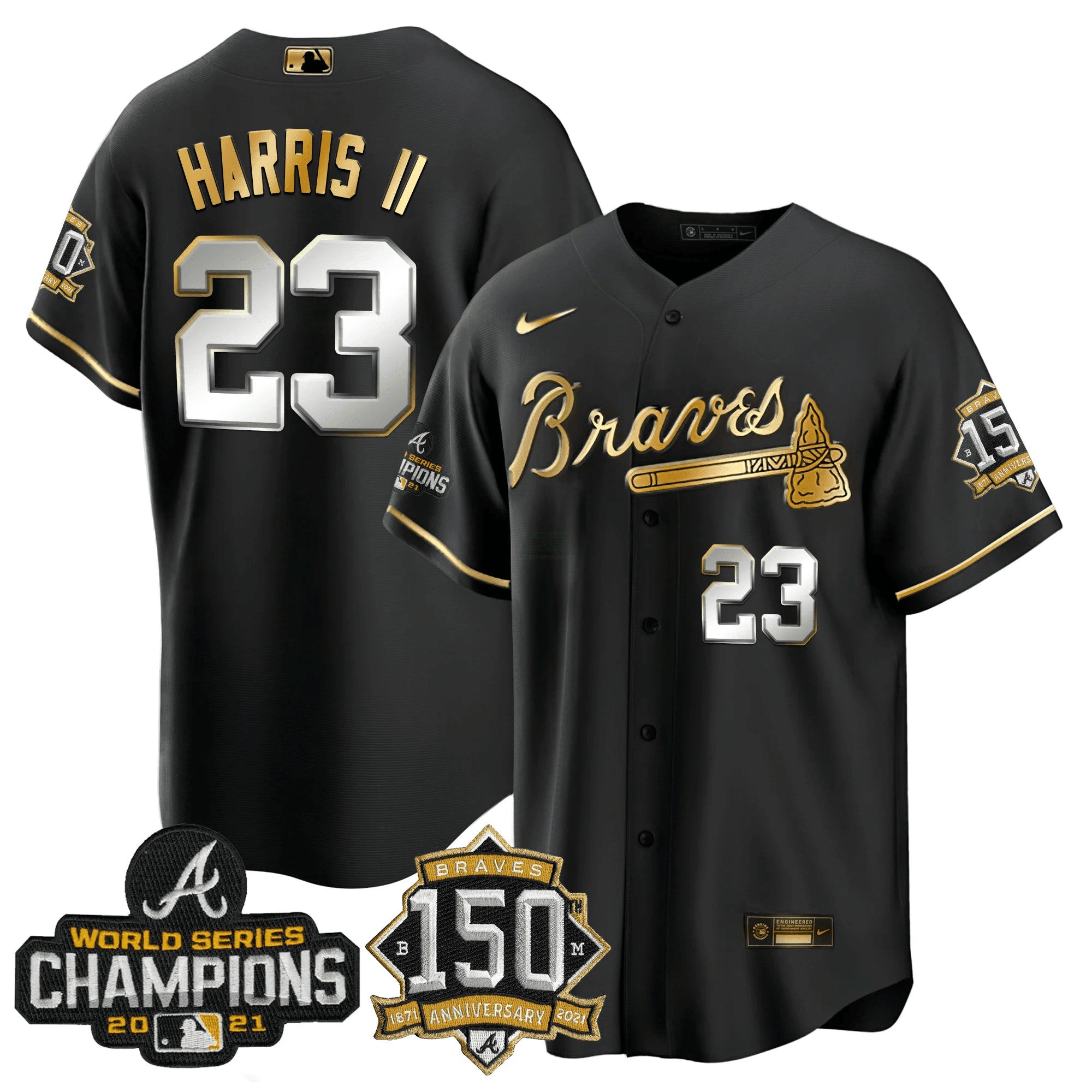 Camisa MLB World Series Champion Preta Dourada Cool Base Jersey