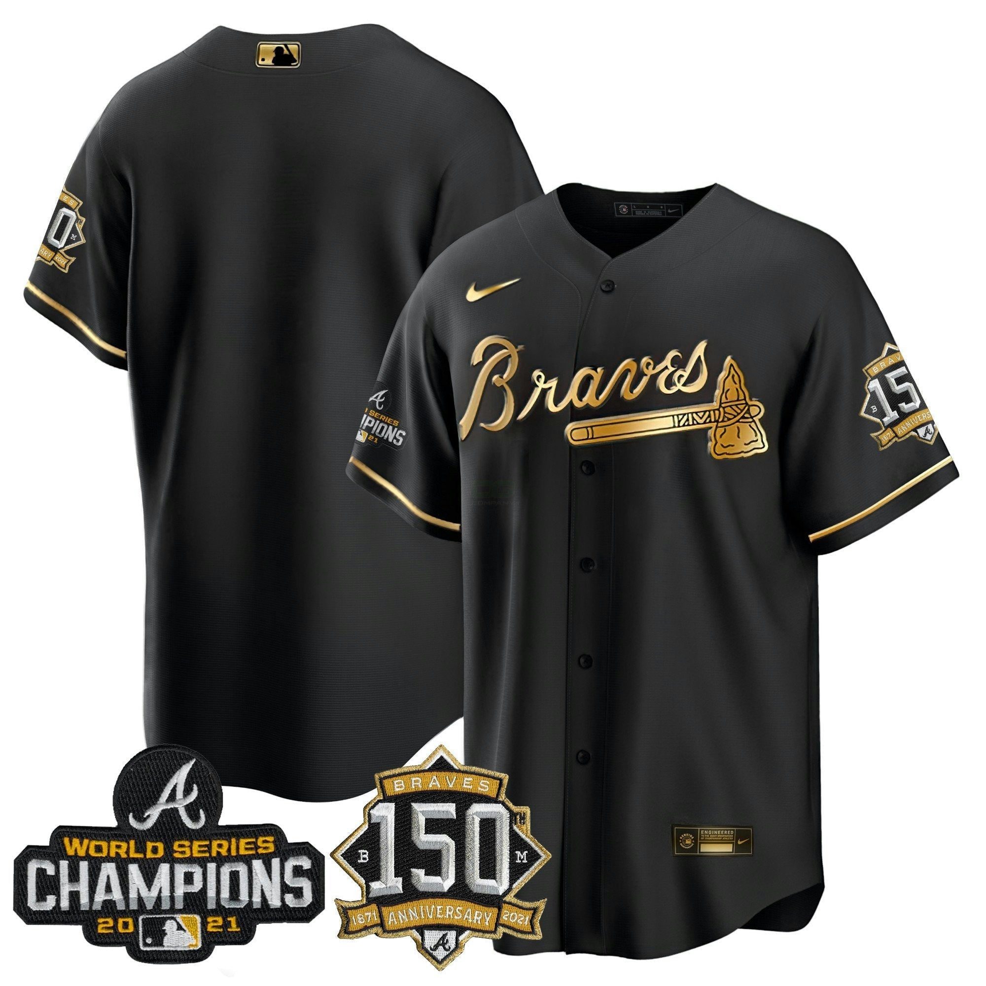 Camisa MLB World Series Champion Preta Dourada Cool Base Jersey