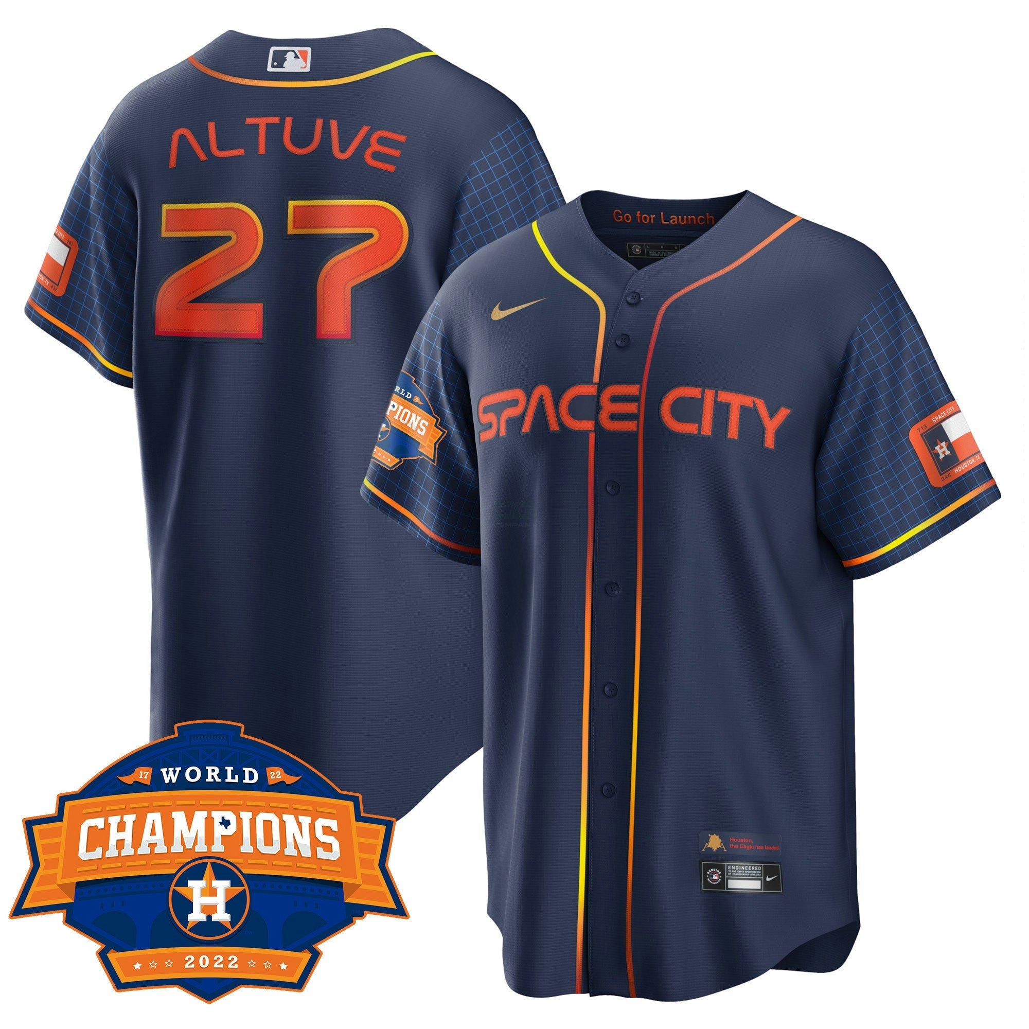 Camisa MLB Youth’s Houston Space City 2022 World Series Champions Patch Limited Jersey