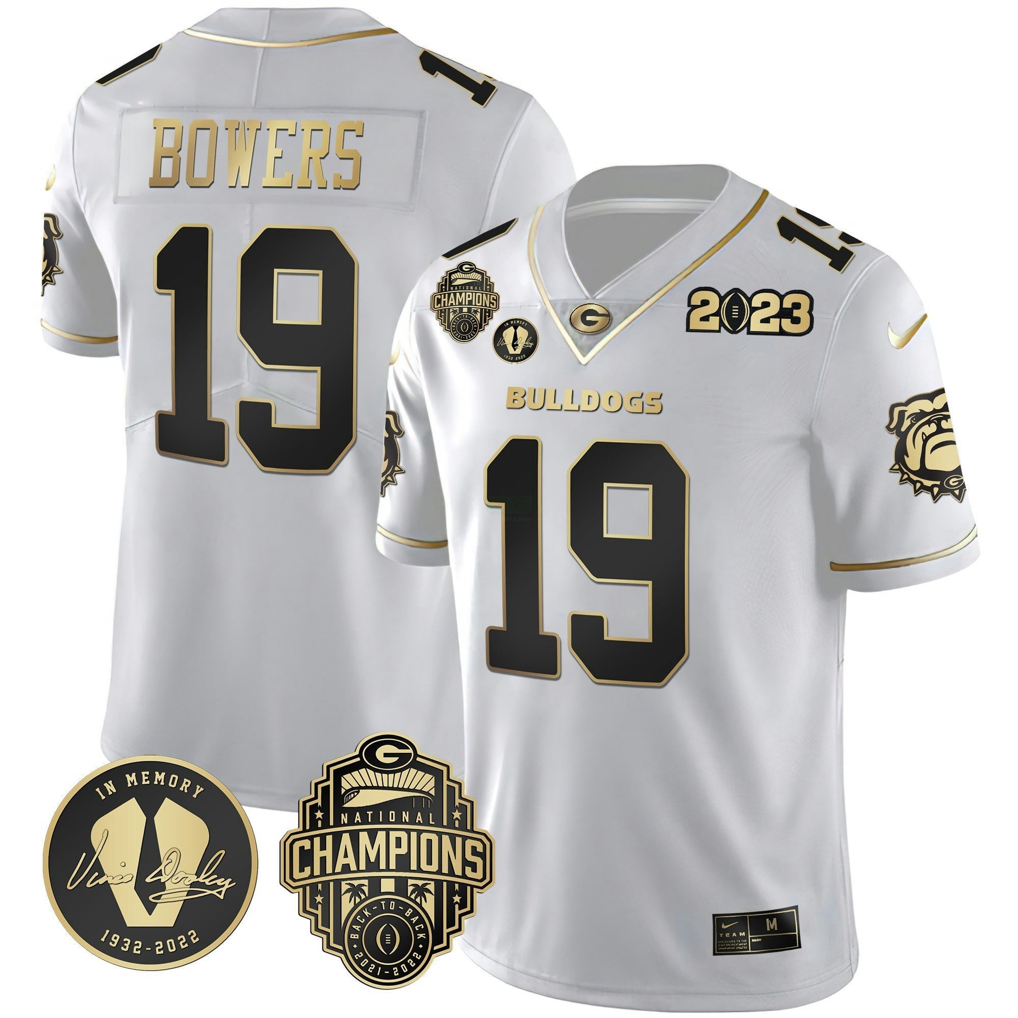 Camisa NCAA 2023 Champions & Vince Dooley Patch Dourada Jersey