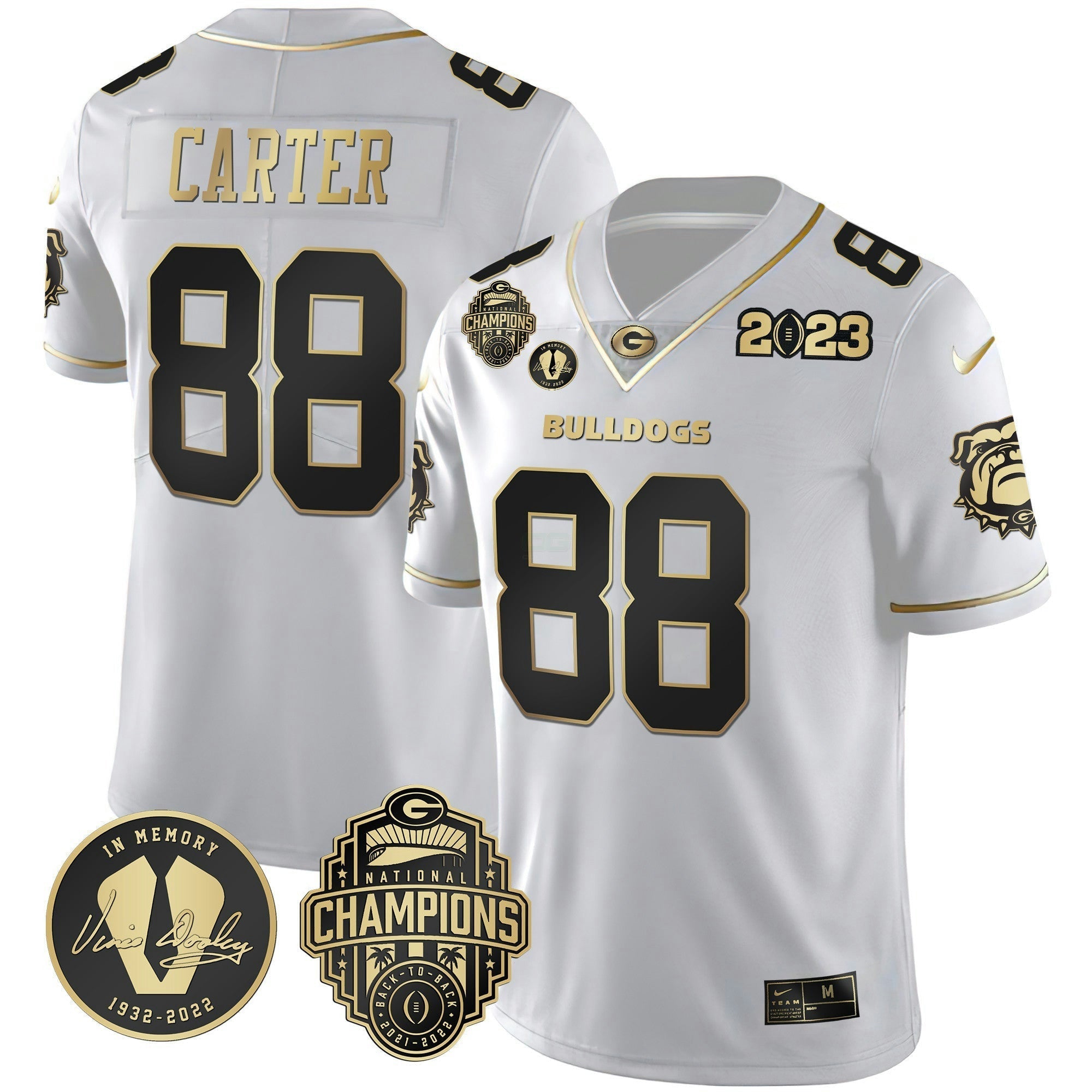 Camisa NCAA 2023 Champions & Vince Dooley Patch Dourada Jersey