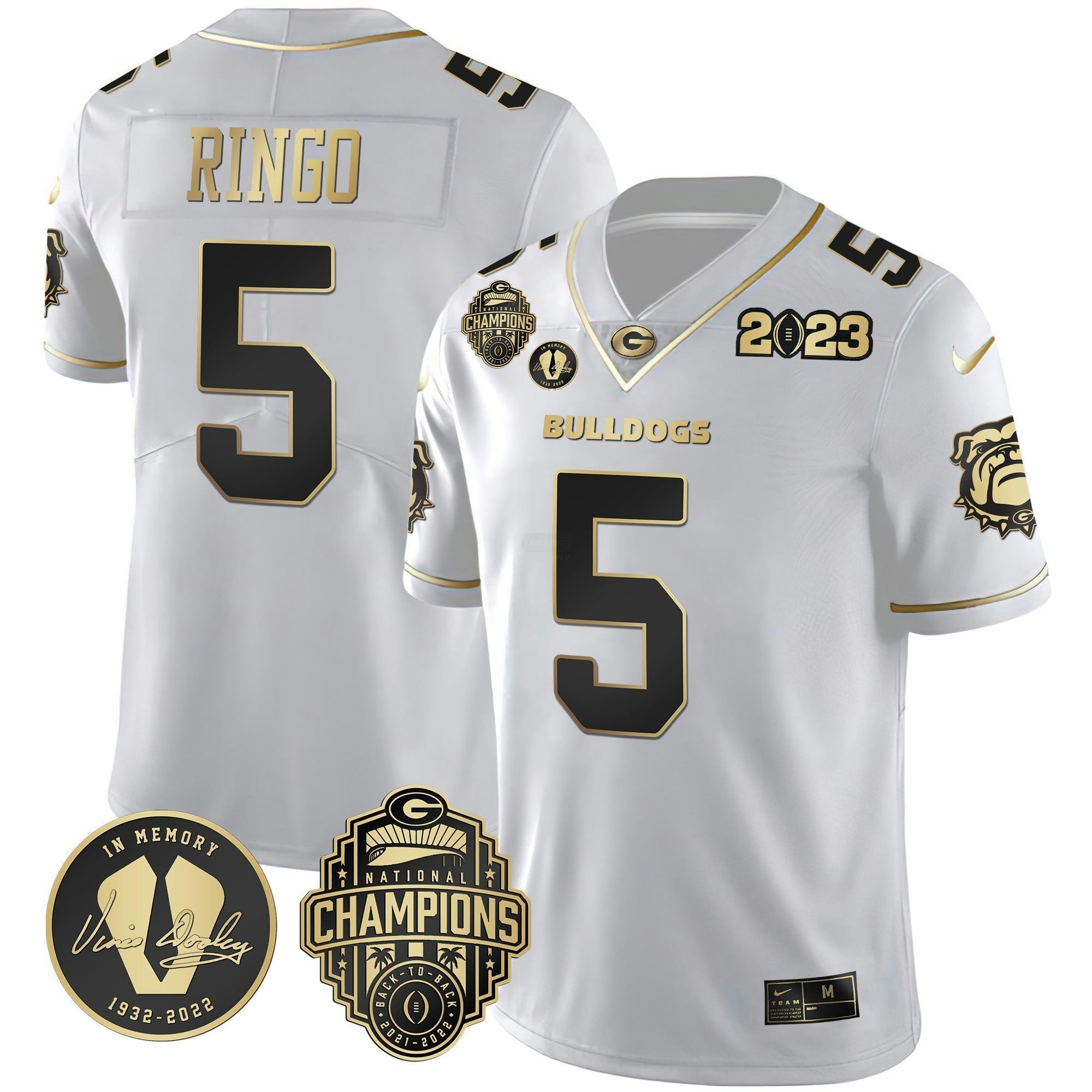 Camisa NCAA 2023 Champions & Vince Dooley Patch Dourada Jersey