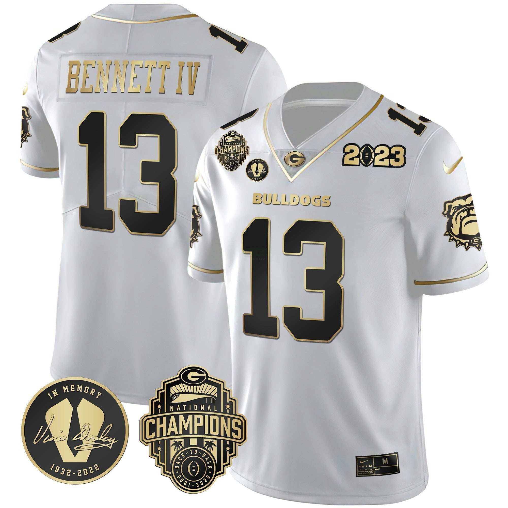 Camisa NCAA 2023 Champions & Vince Dooley Patch Dourada Jersey