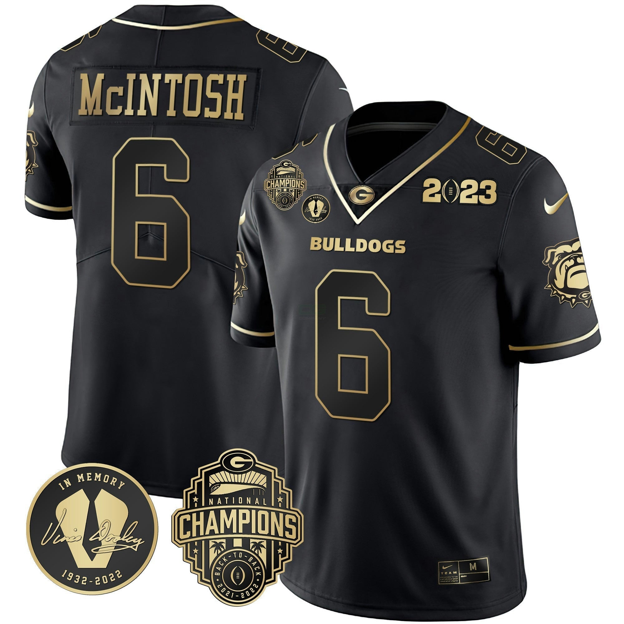 Camisa NCAA 2023 Champions & Vince Dooley Patch Dourada Jersey