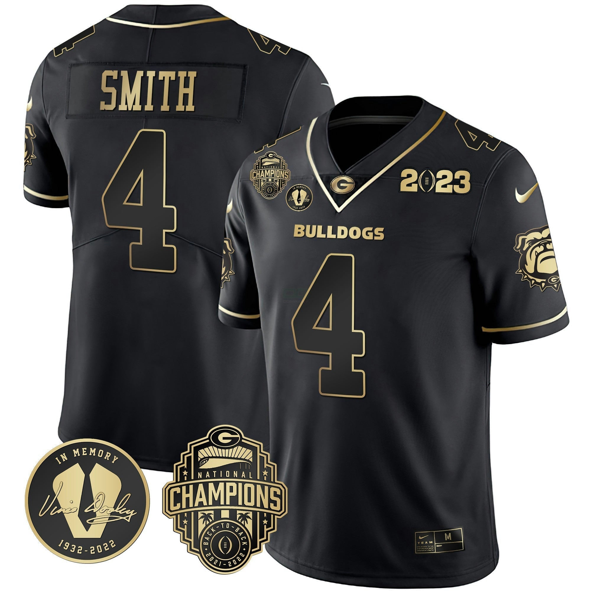 Camisa NCAA 2023 Champions & Vince Dooley Patch Dourada Jersey