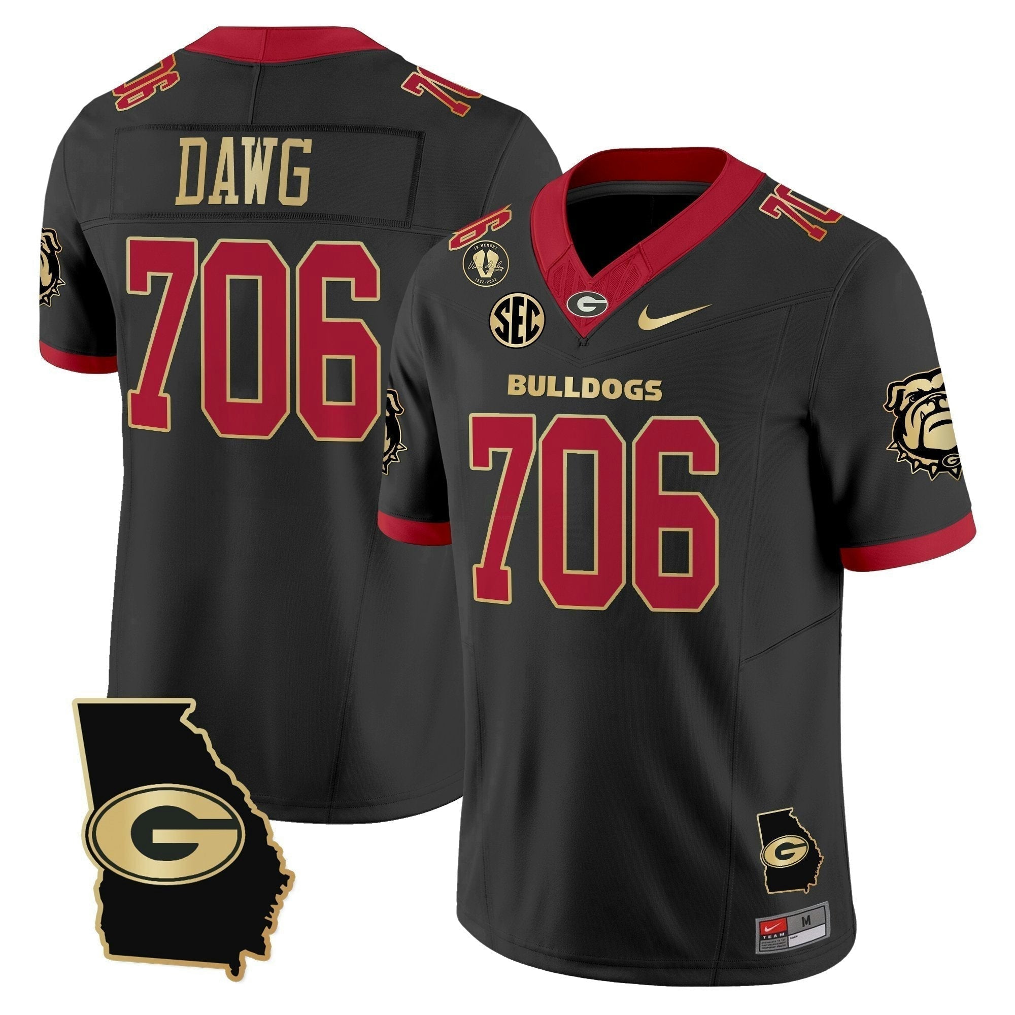 Camisa NCAA 2025 Georgia Map & Vince Dooley Patch Vapor Limited Jersey