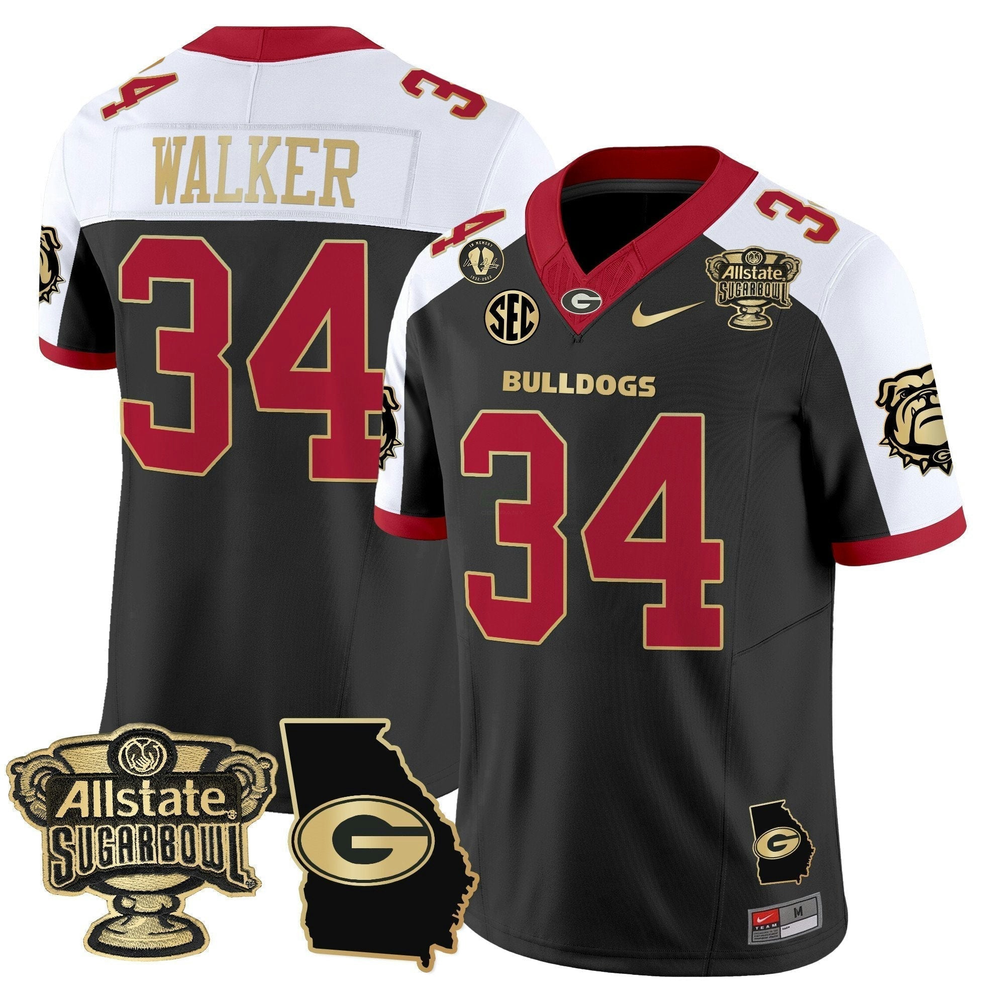 Camisa NCAA 2025 Sugar Bowl & Georgia Map Patch Vapor Limited Jersey