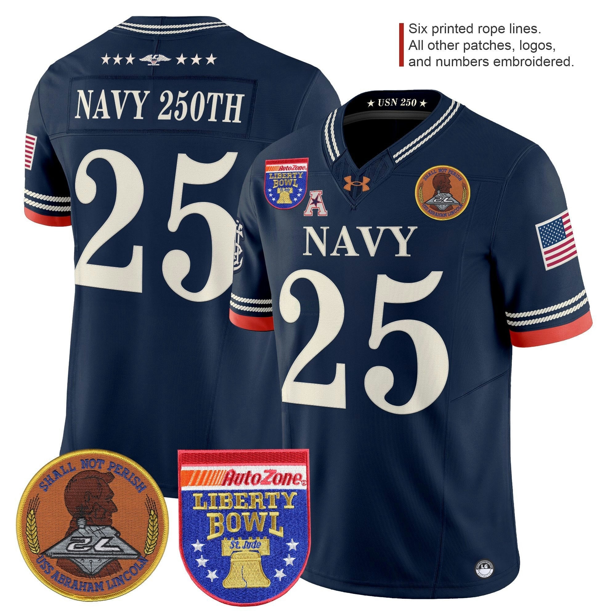Camisa NCAA 250th Anniversary Vapor Limited Jersey - 2026 Liberty Bowl Patch - Stitched