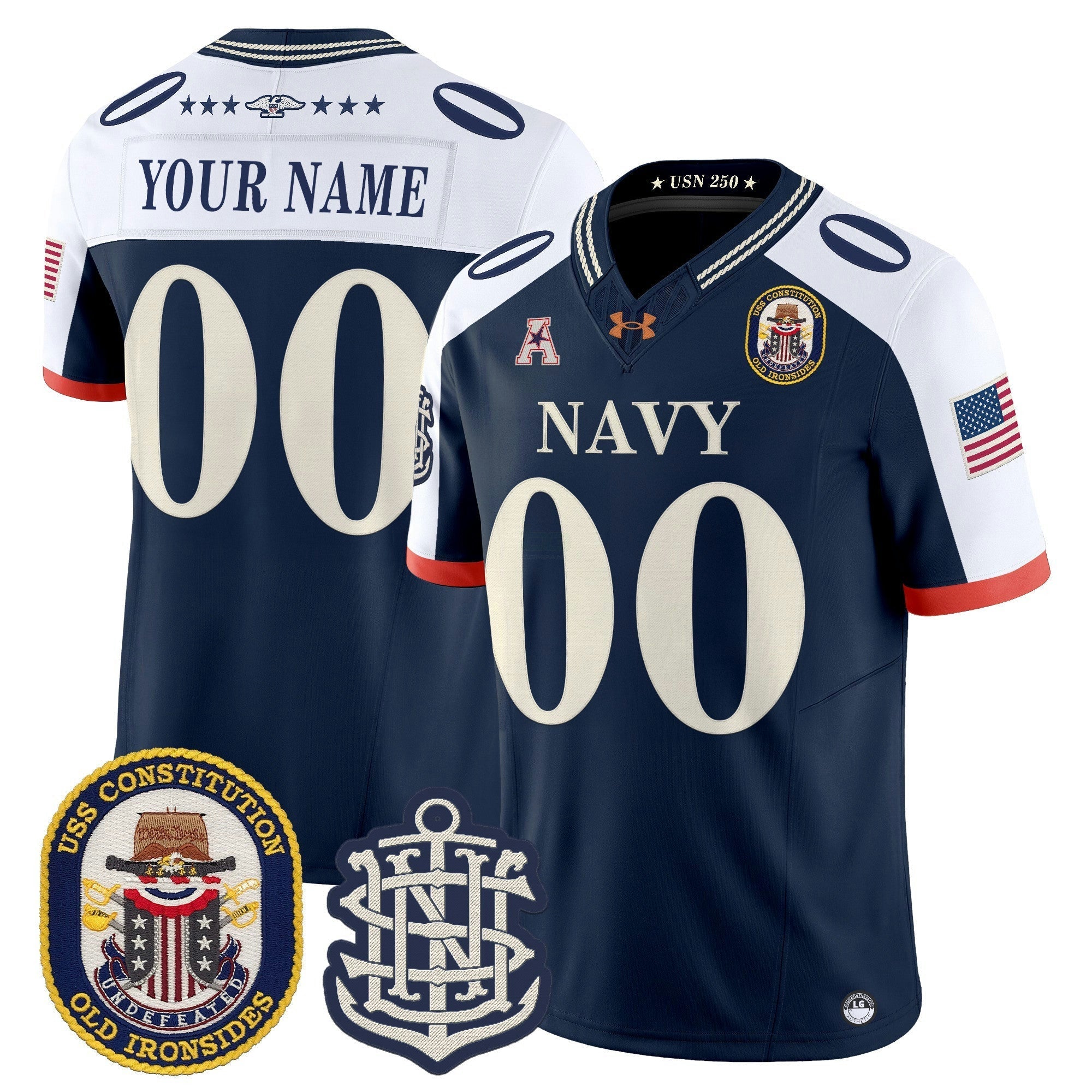 Camisa NCAA 250th Anniversary Vapor Limited Jersey - USS Constitution Patch - Stitched