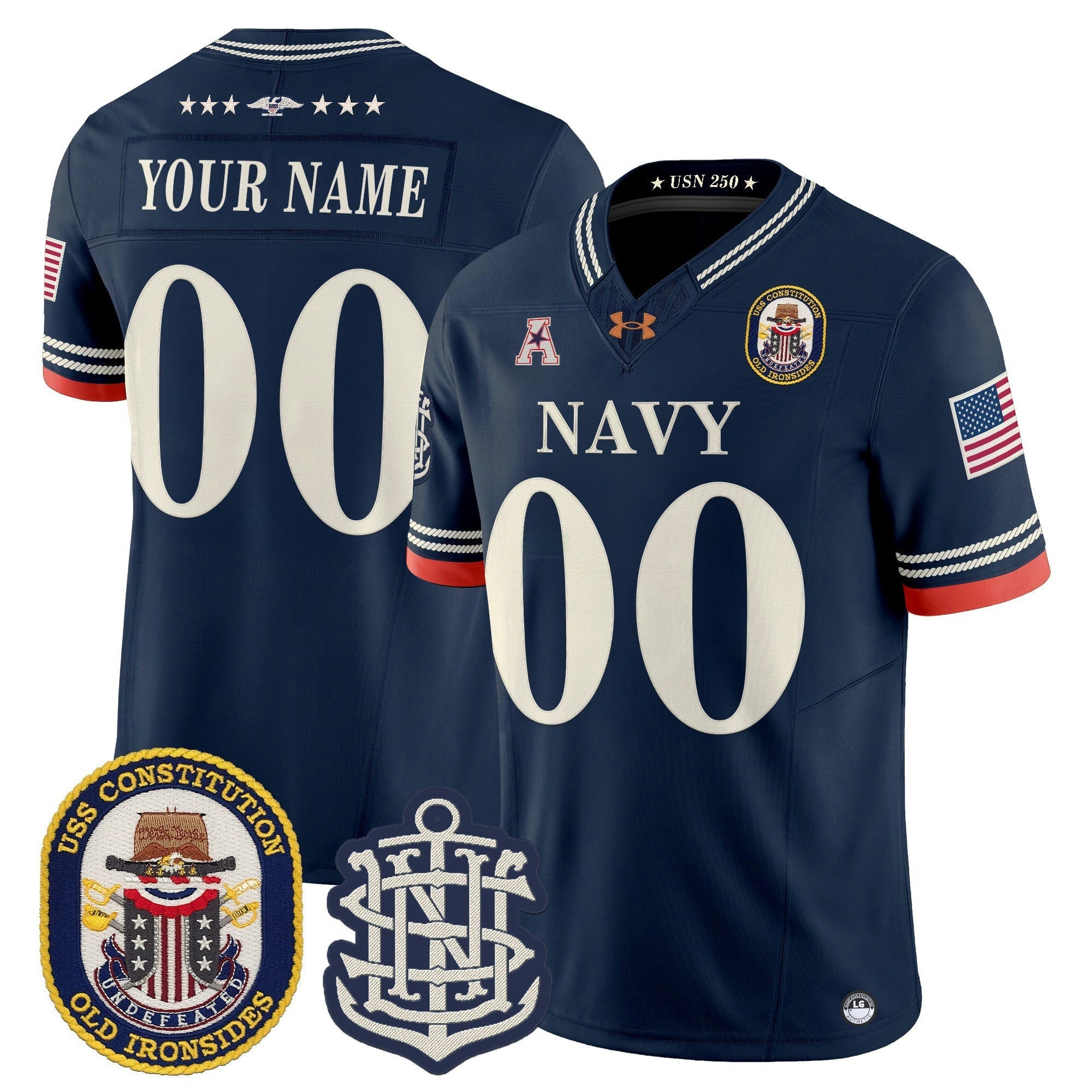 Camisa NCAA 250th Anniversary Vapor Limited Jersey - USS Constitution Patch - Stitched
