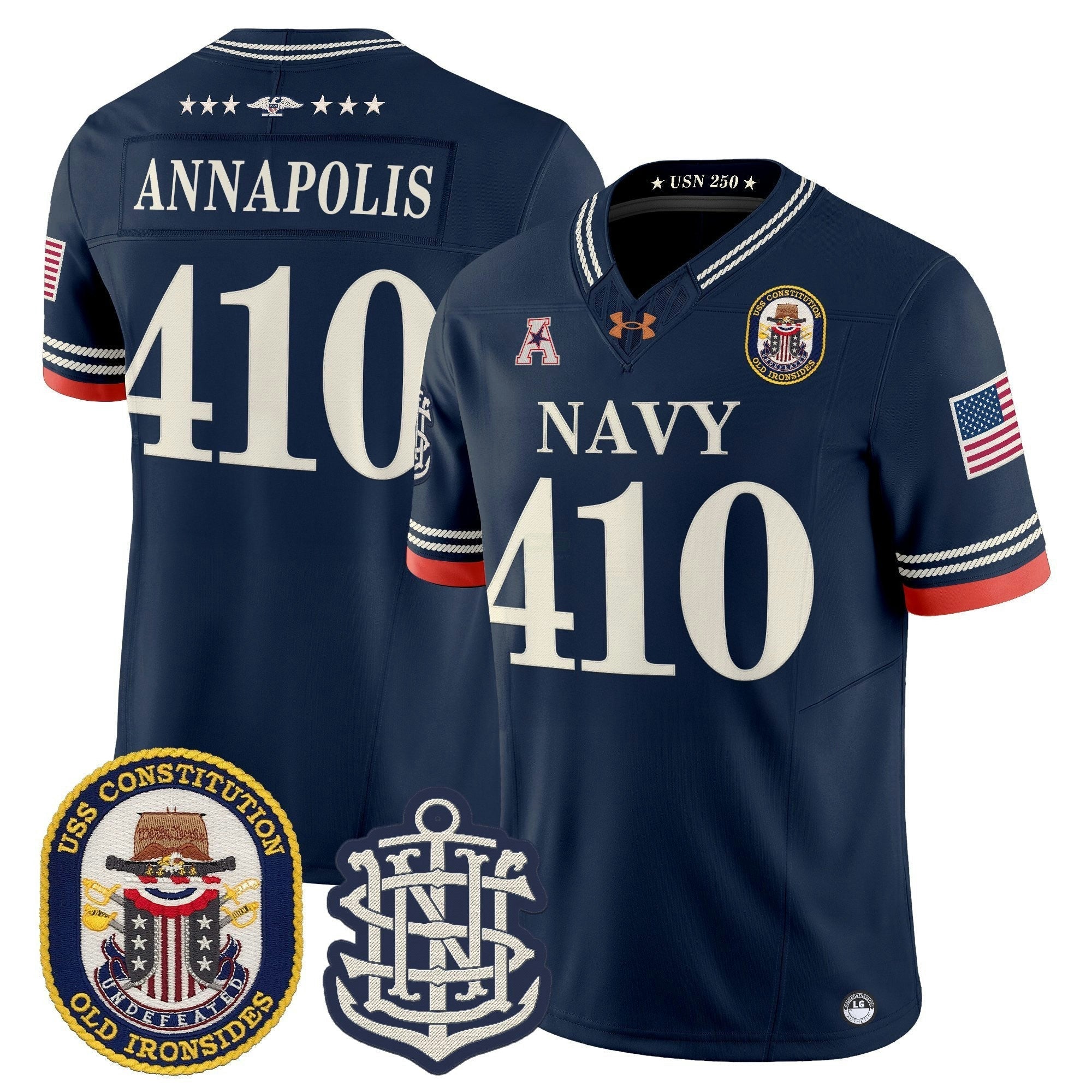 Camisa NCAA 250th Anniversary Vapor Limited Jersey - USS Constitution Patch - Stitched