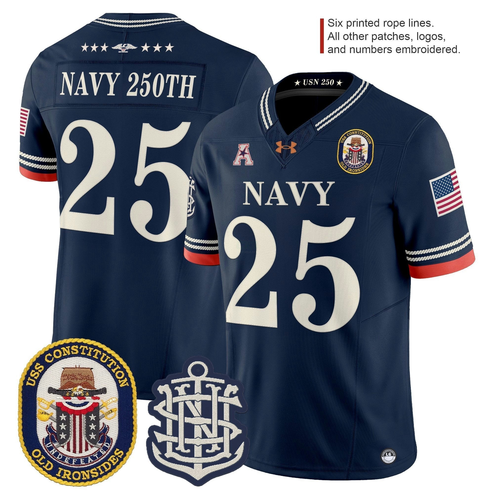 Camisa NCAA 250th Anniversary Vapor Limited Jersey - USS Constitution Patch - Stitched