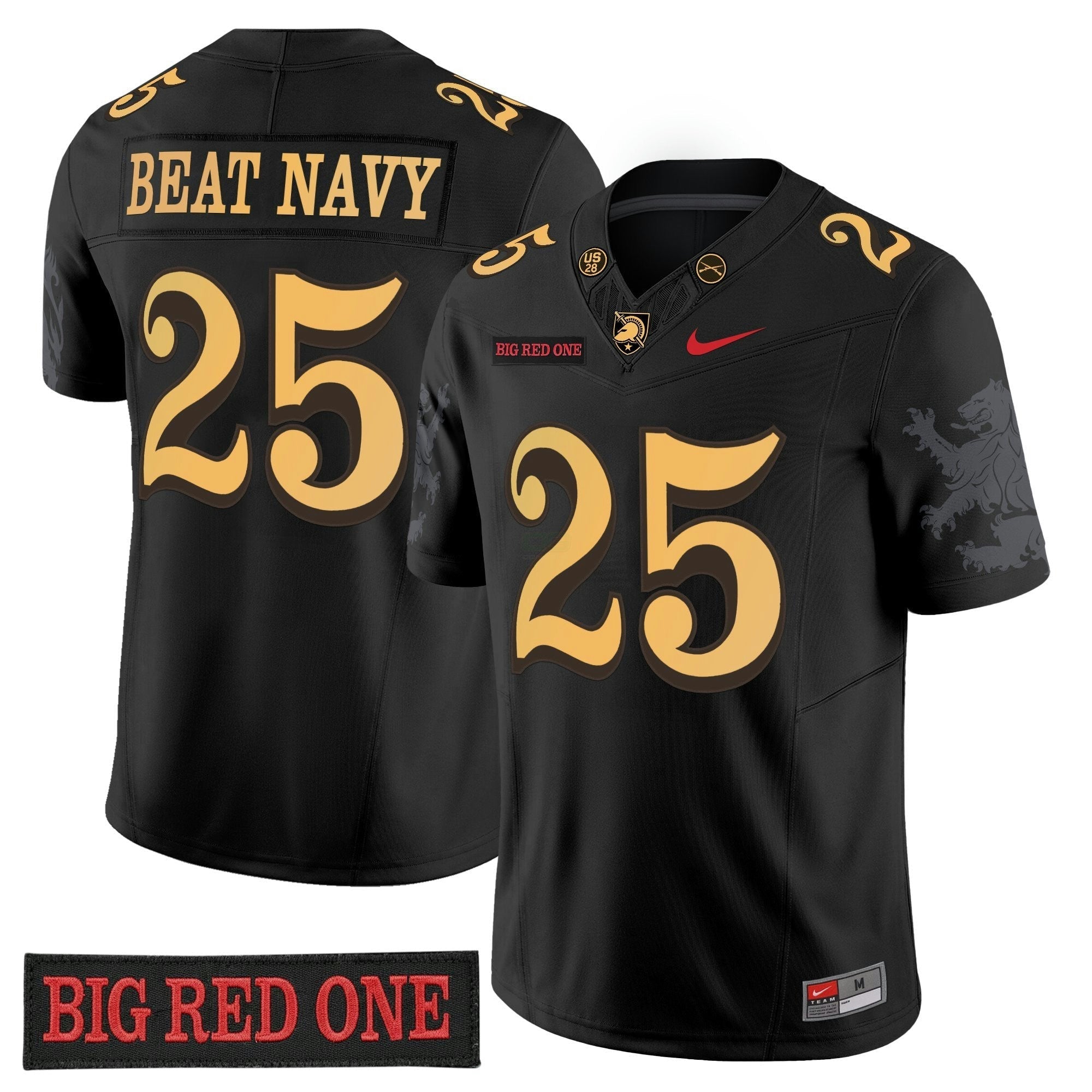 Camisa NCAA 'Big Red One Edition' Vapor Jersey - Stitched Numbers/Patches - Preta Lion Graphic Sleeves
