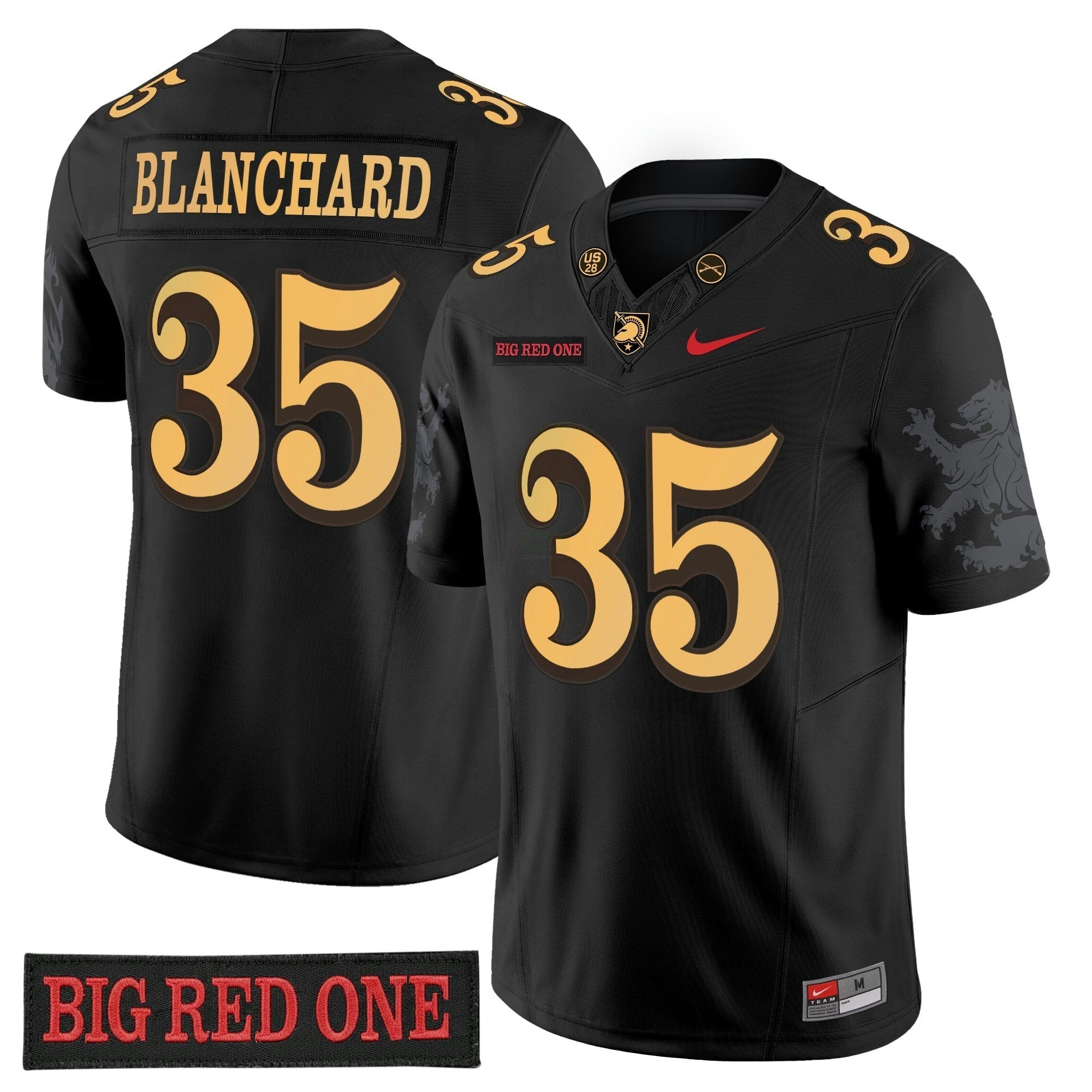 Camisa NCAA 'Big Red One Edition' Vapor Jersey - Stitched Numbers/Patches - Preta Lion Graphic Sleeves