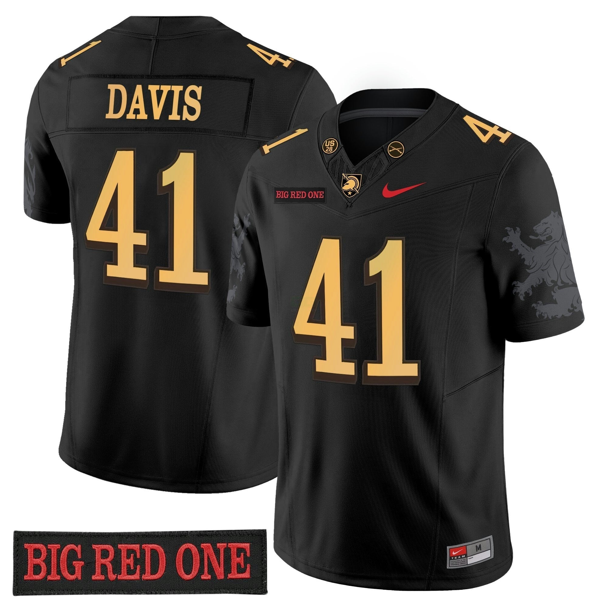 Camisa NCAA 'Big Red One Edition' Vapor Jersey - Stitched Numbers/Patches - Preta Lion Graphic Sleeves