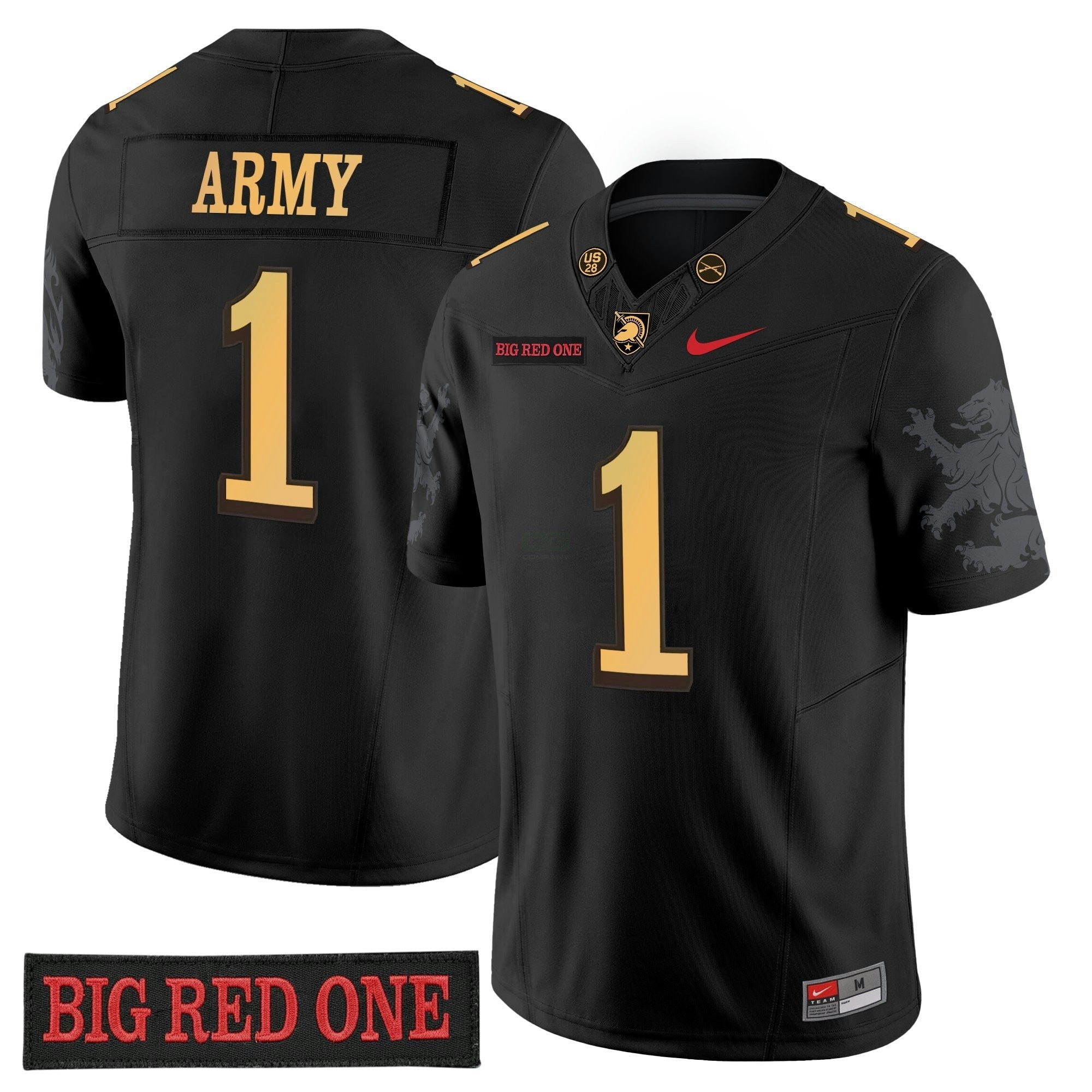 Camisa NCAA 'Big Red One Edition' Vapor Jersey - Stitched Numbers/Patches - Preta Lion Graphic Sleeves