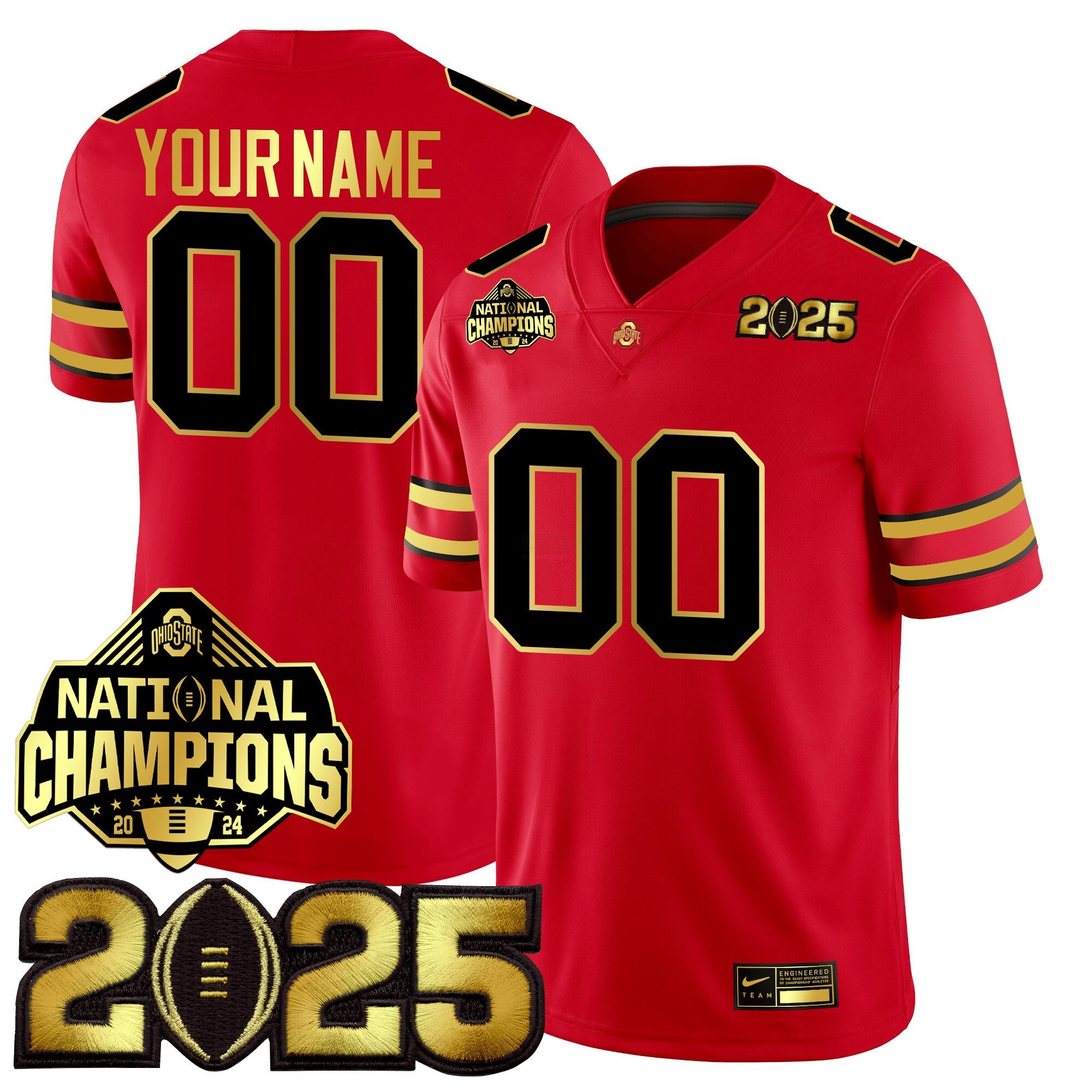 Camisa NCAA Custom Gold Edition Jersey - College Football Playoff Final + National Champions Patch