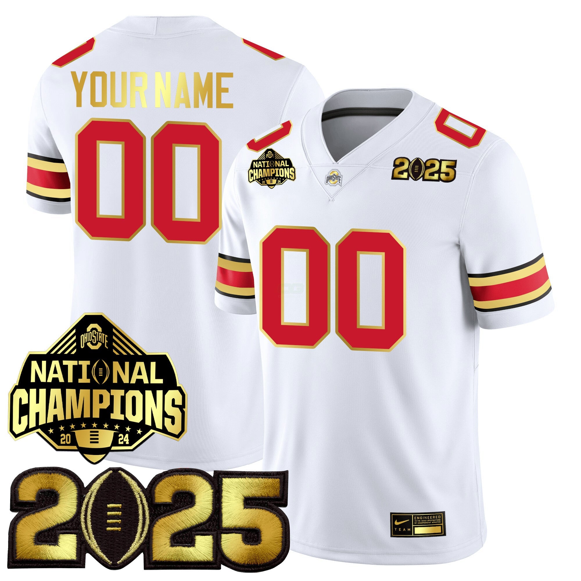 Camisa NCAA Custom Gold Edition Jersey - College Football Playoff Final + National Champions Patch