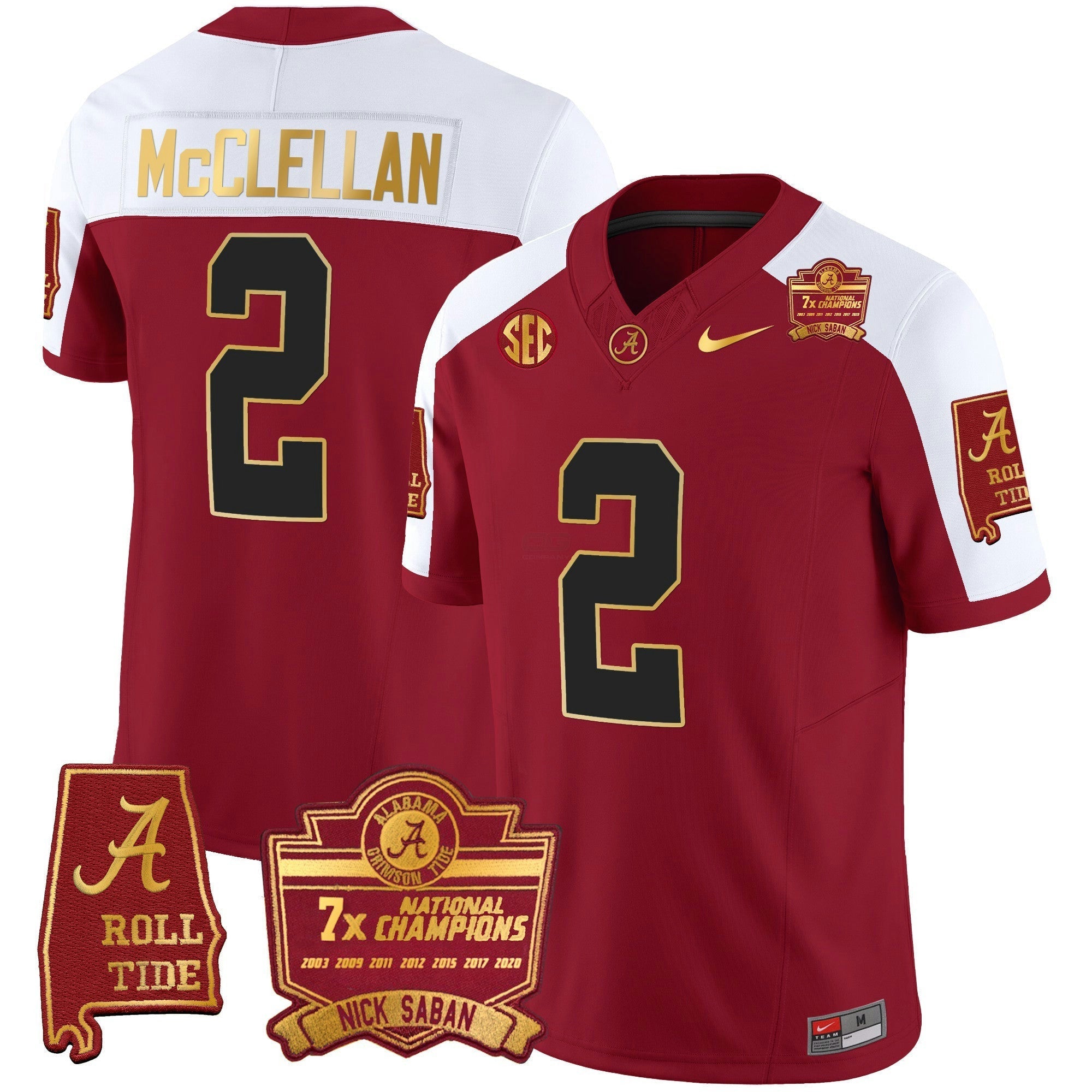 Camisa NCAA Nick Saban 7x Champions Patch Dourada Trim Jersey