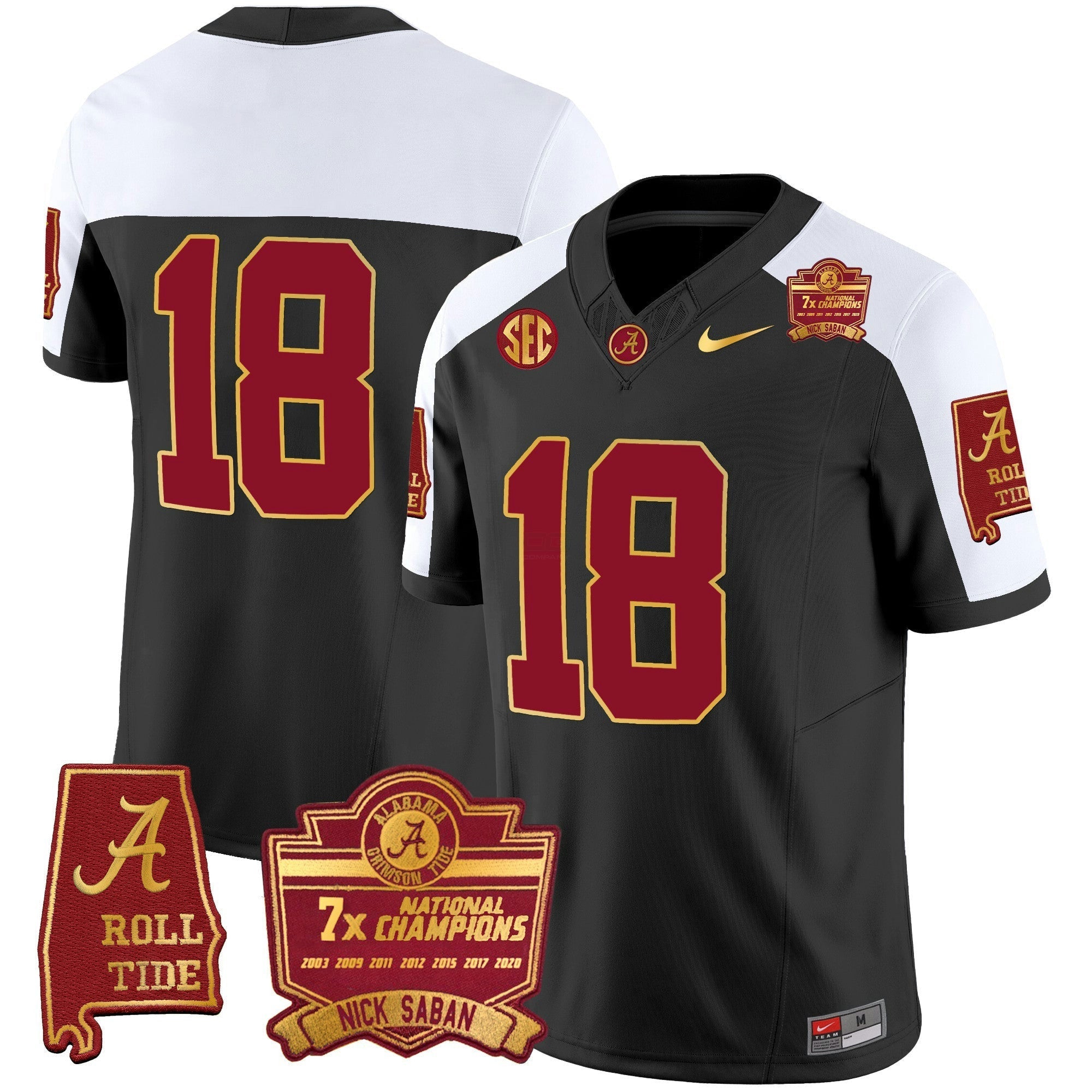 Camisa NCAA Nick Saban 7x Champions Patch Dourada Trim Jersey