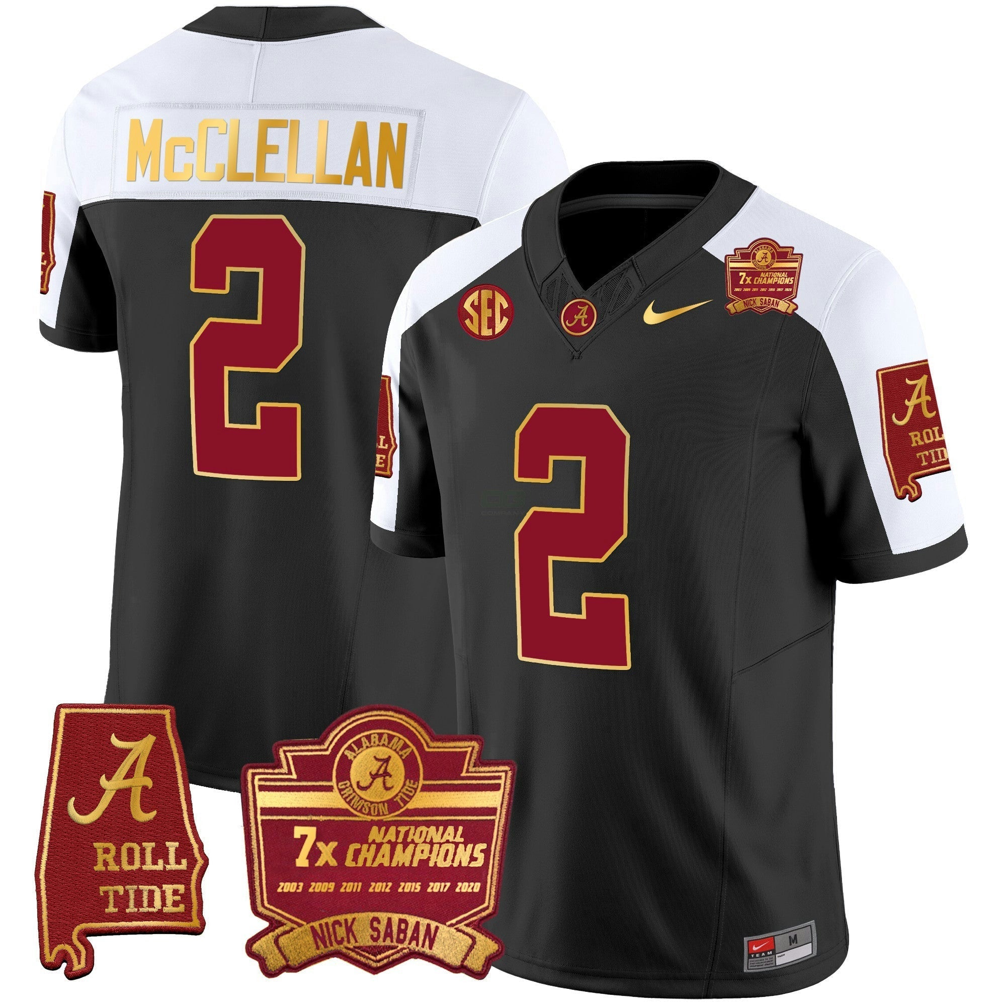 Camisa NCAA Nick Saban 7x Champions Patch Dourada Trim Jersey