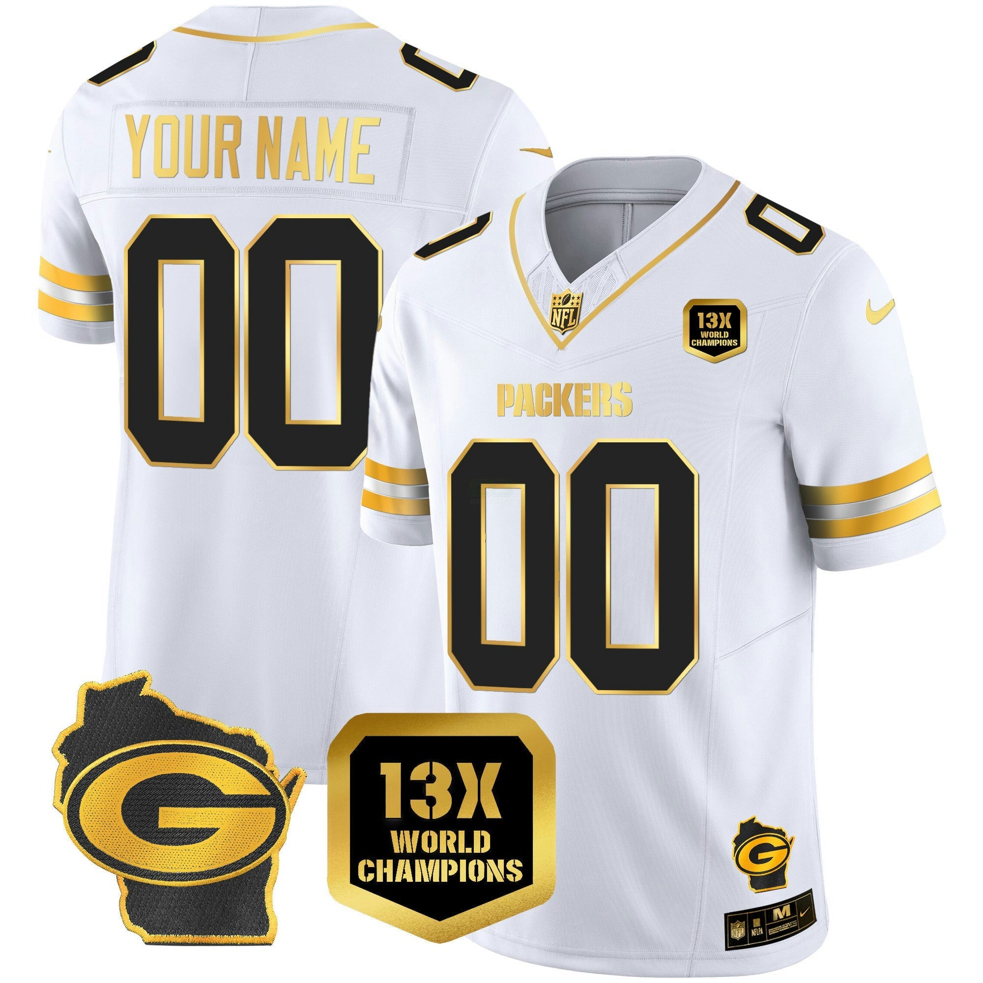 Camisa NFL 13 Time World Champions & Home Patch Dourada Vapor Jersey