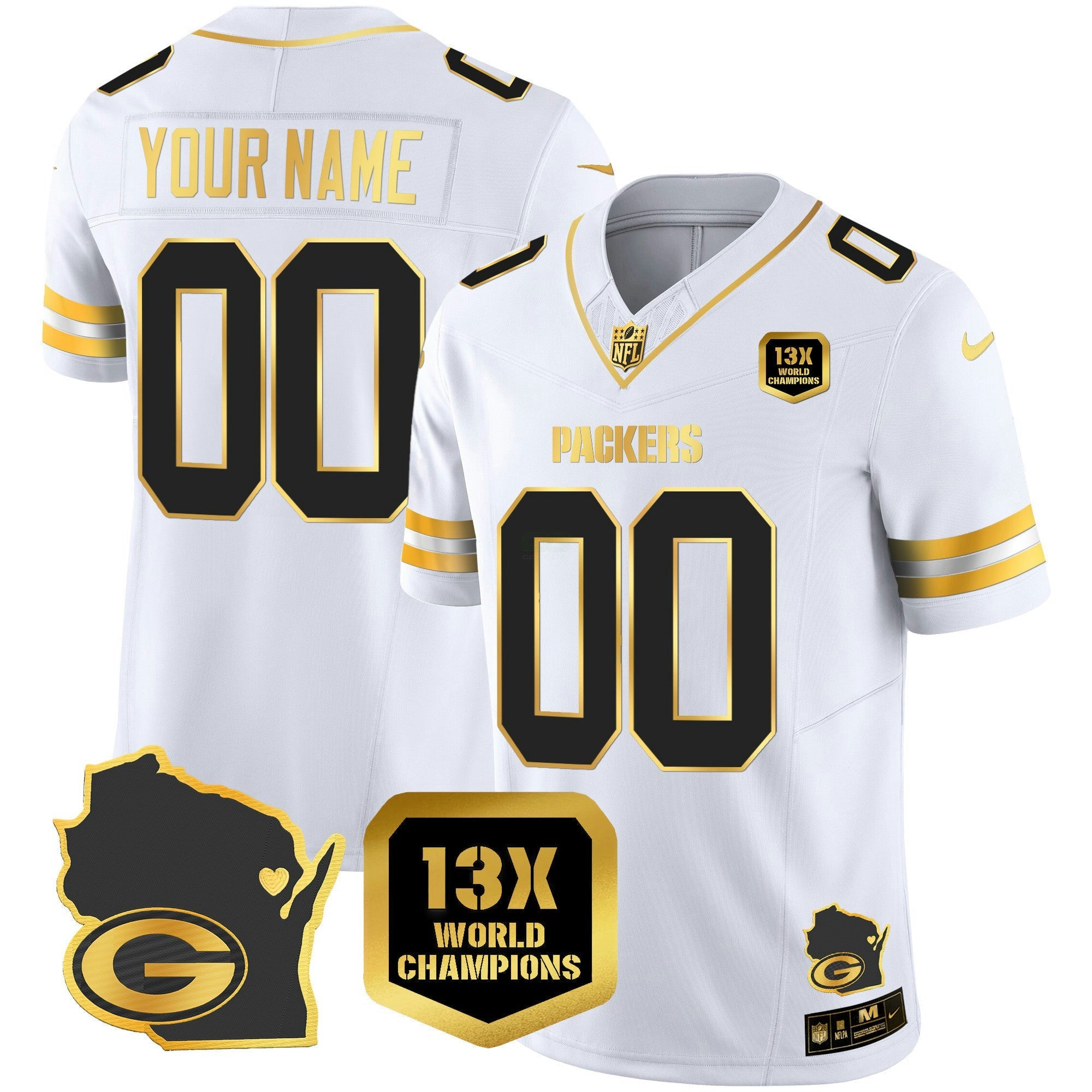 Camisa NFL 13 Time World Champions & Home Patch Dourada Vapor Jersey V2