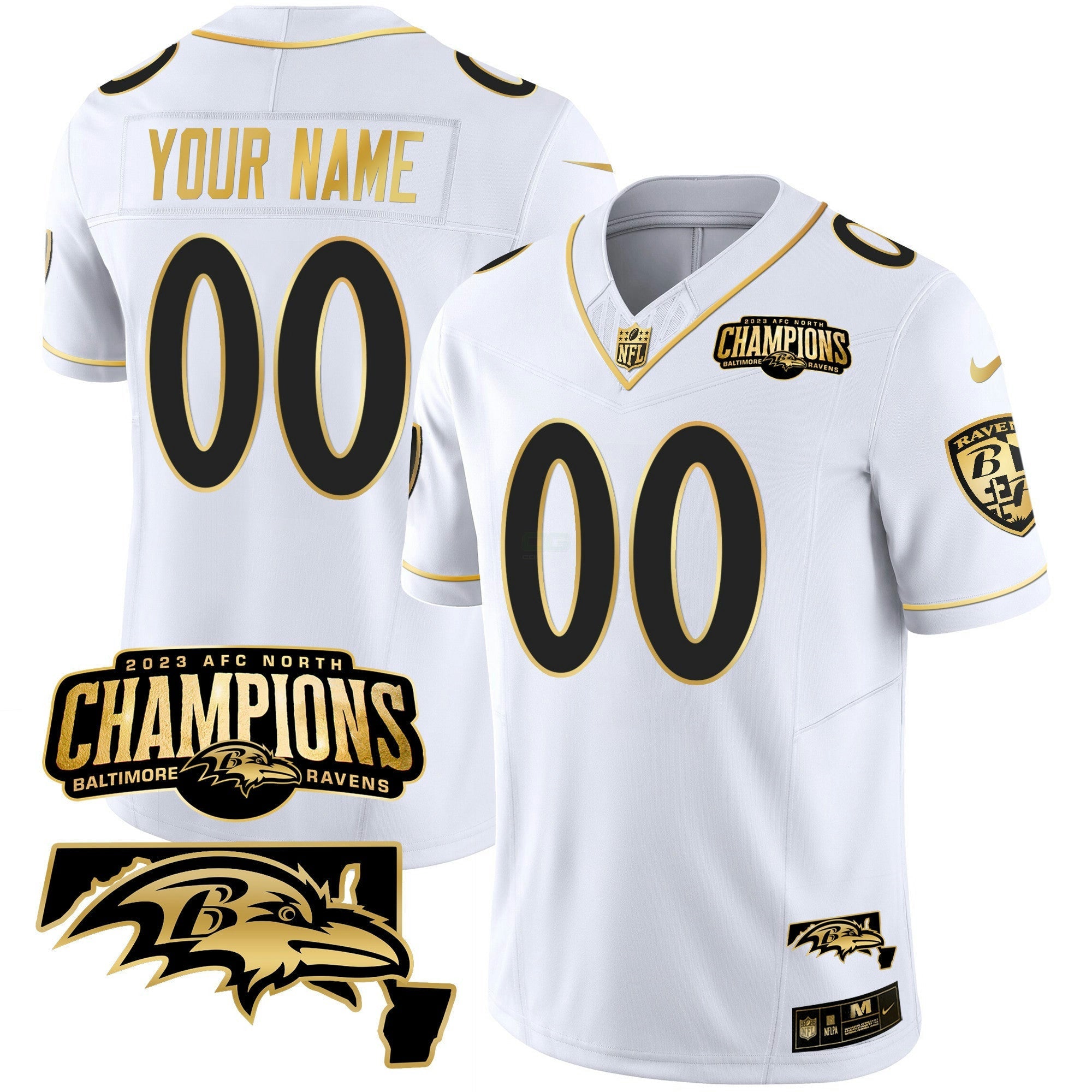 Camisa NFL 2023 AFC North Champions & Maryland Patch Dourada Vapor Jersey