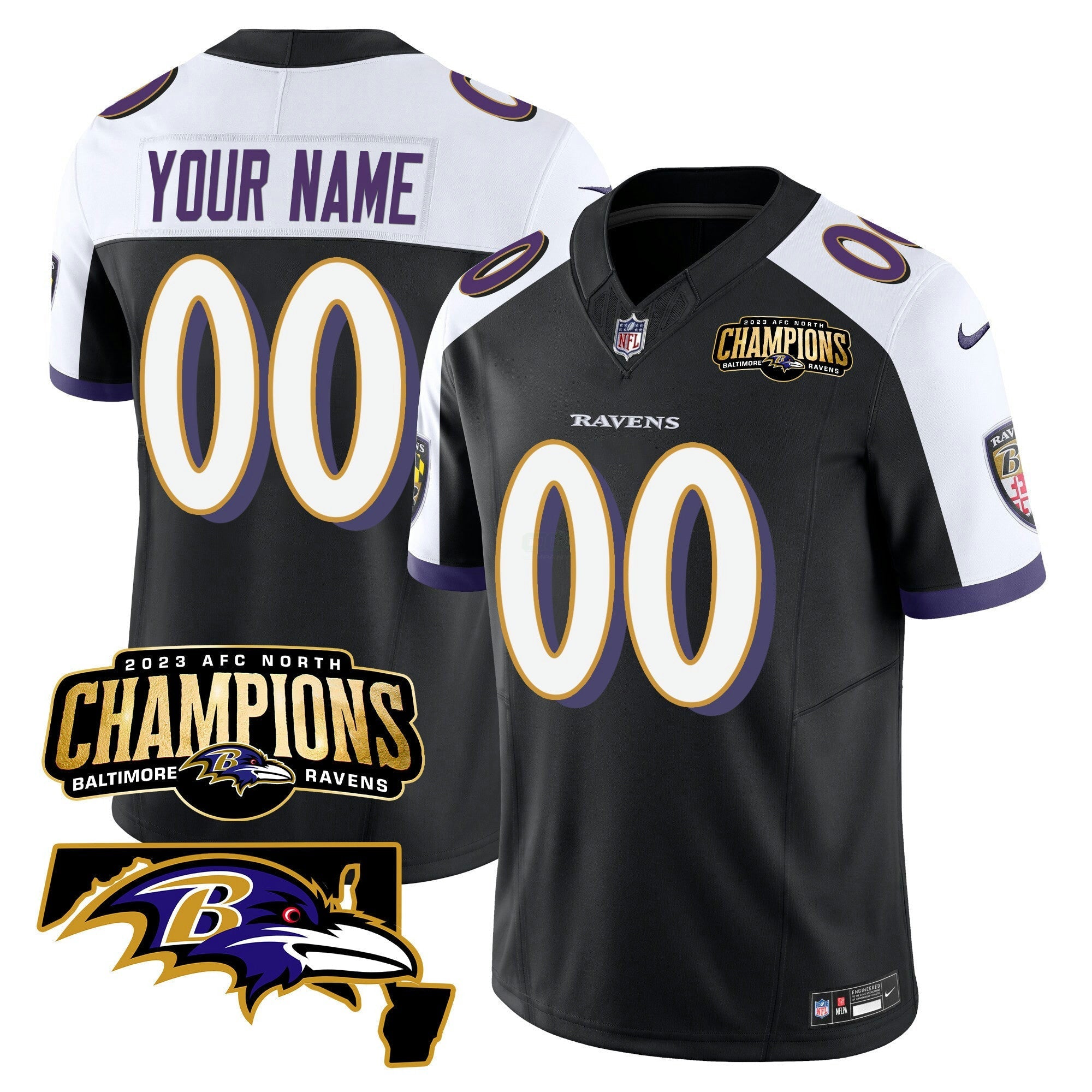 Camisa NFL 2023 AFC North Champions & Maryland Patch Vapor Jersey