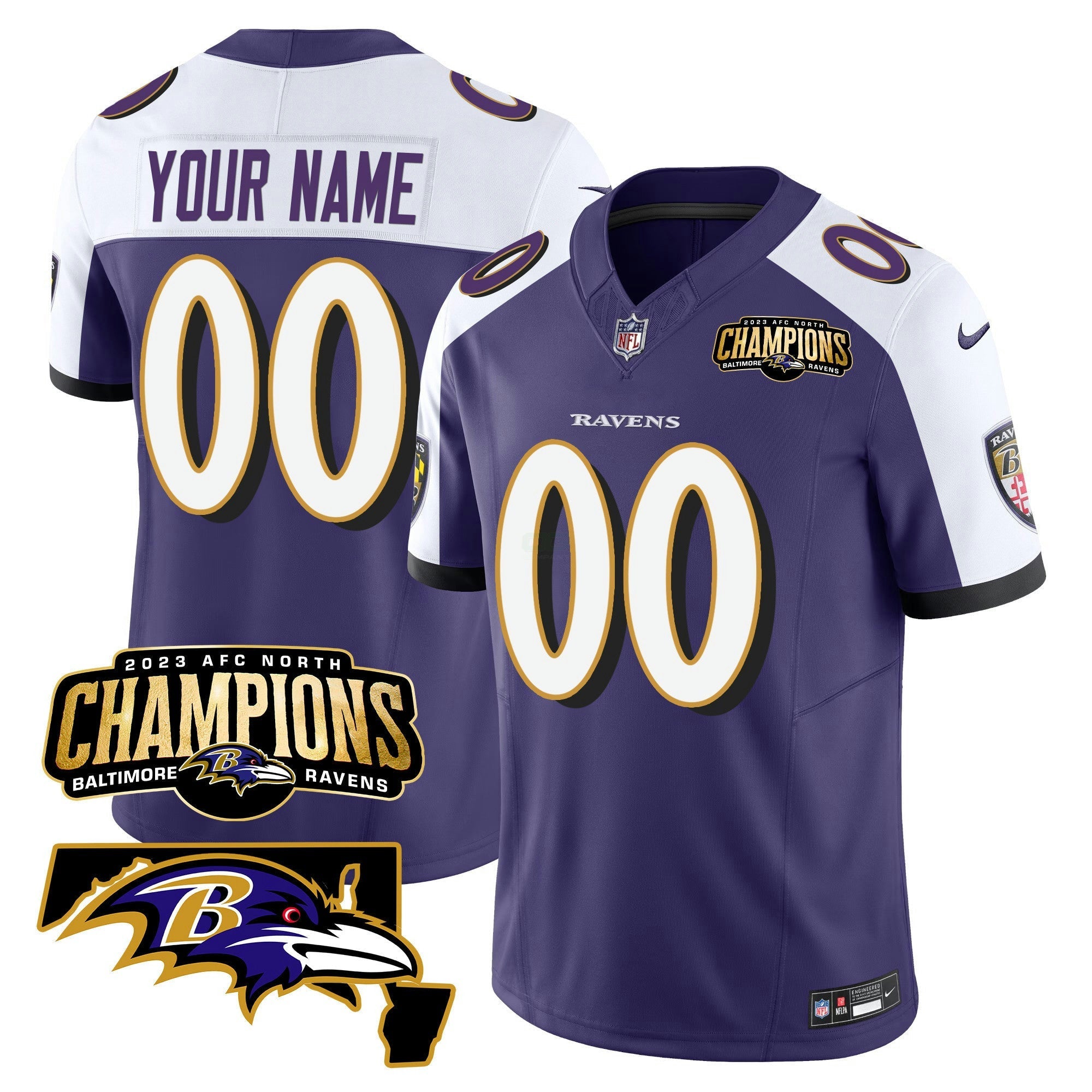 Camisa NFL 2023 AFC North Champions & Maryland Patch Vapor Jersey