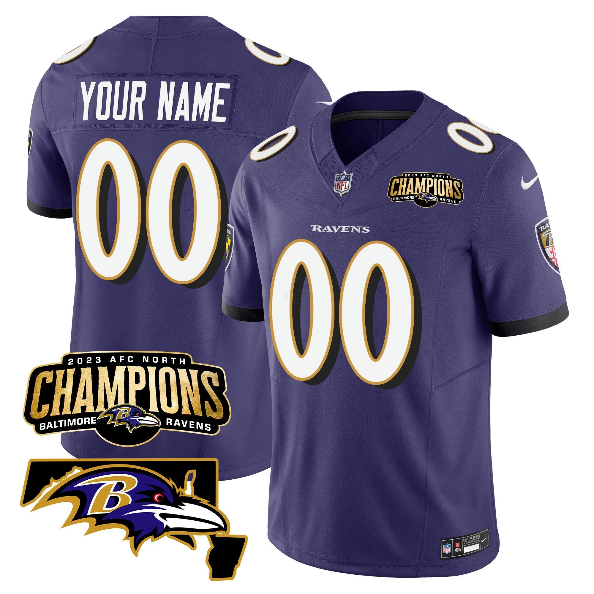 Camisa NFL 2023 AFC North Champions & Maryland Patch Vapor Jersey