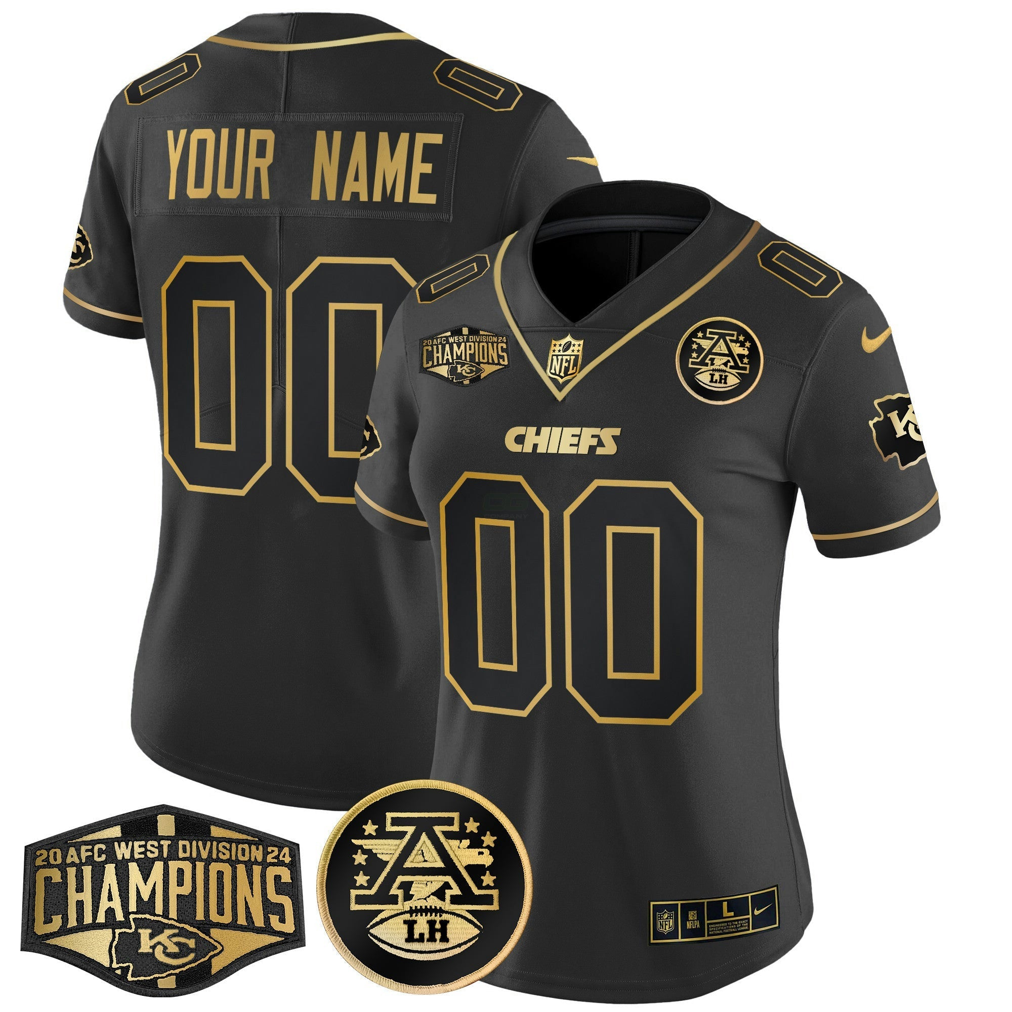 Camisa NFL 2024 AFC West Division Champions Patch Dourada Vapor Limited Jersey