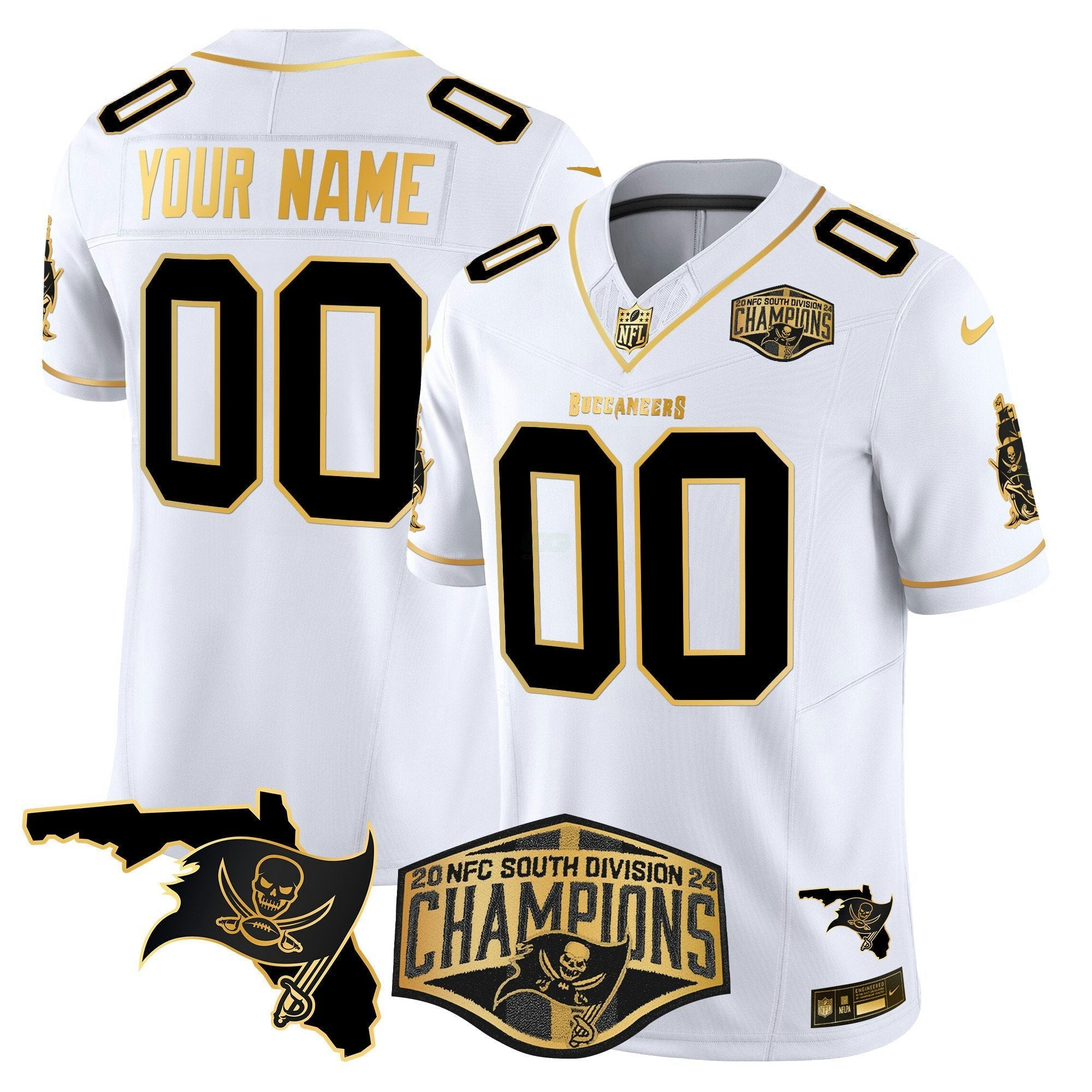 Camisa NFL 2024 NFC South Division Champions Patch Dourada Vapor Limited Jersey