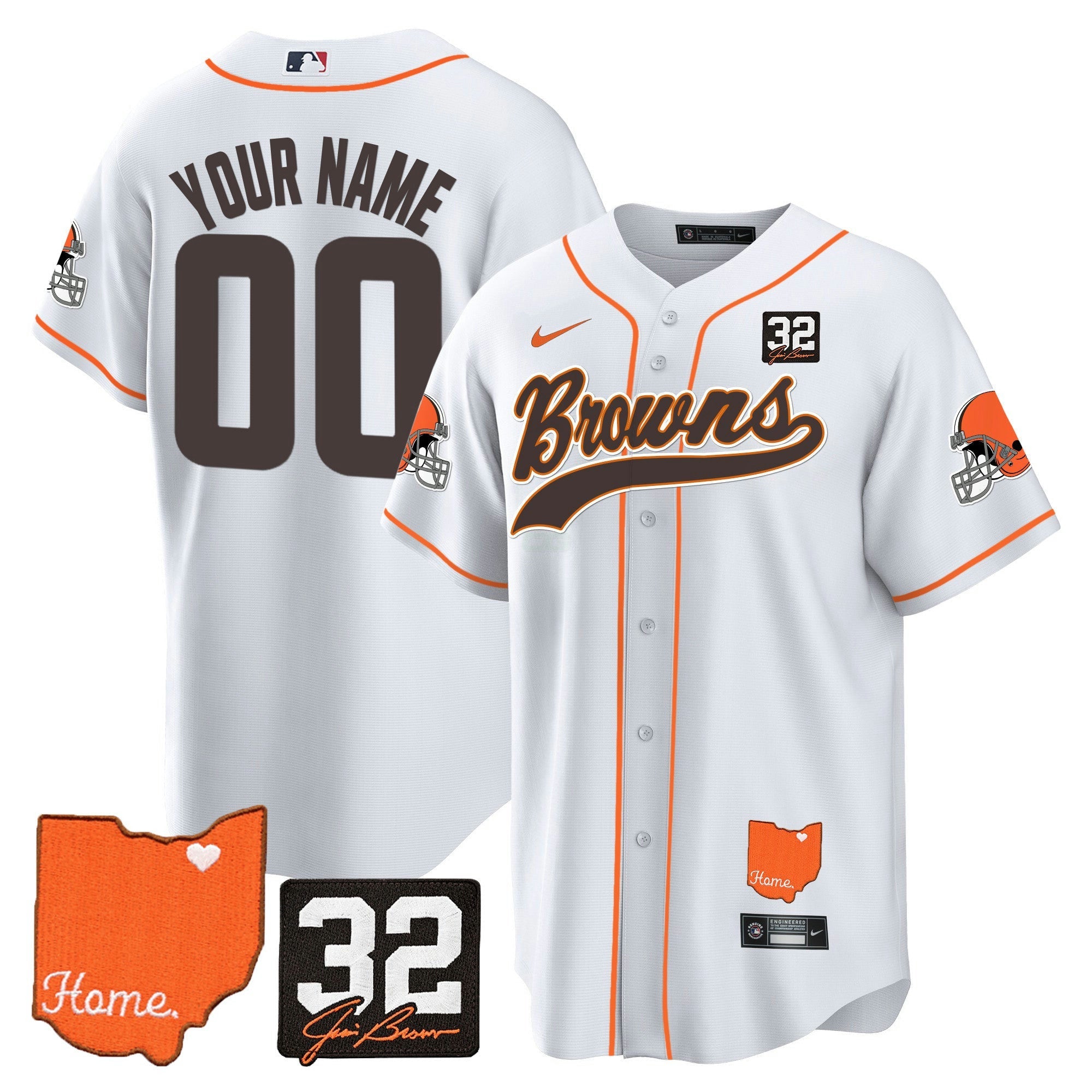 Camisa NFL #32 Jim Brown Memorial & Home Patch Jersey
