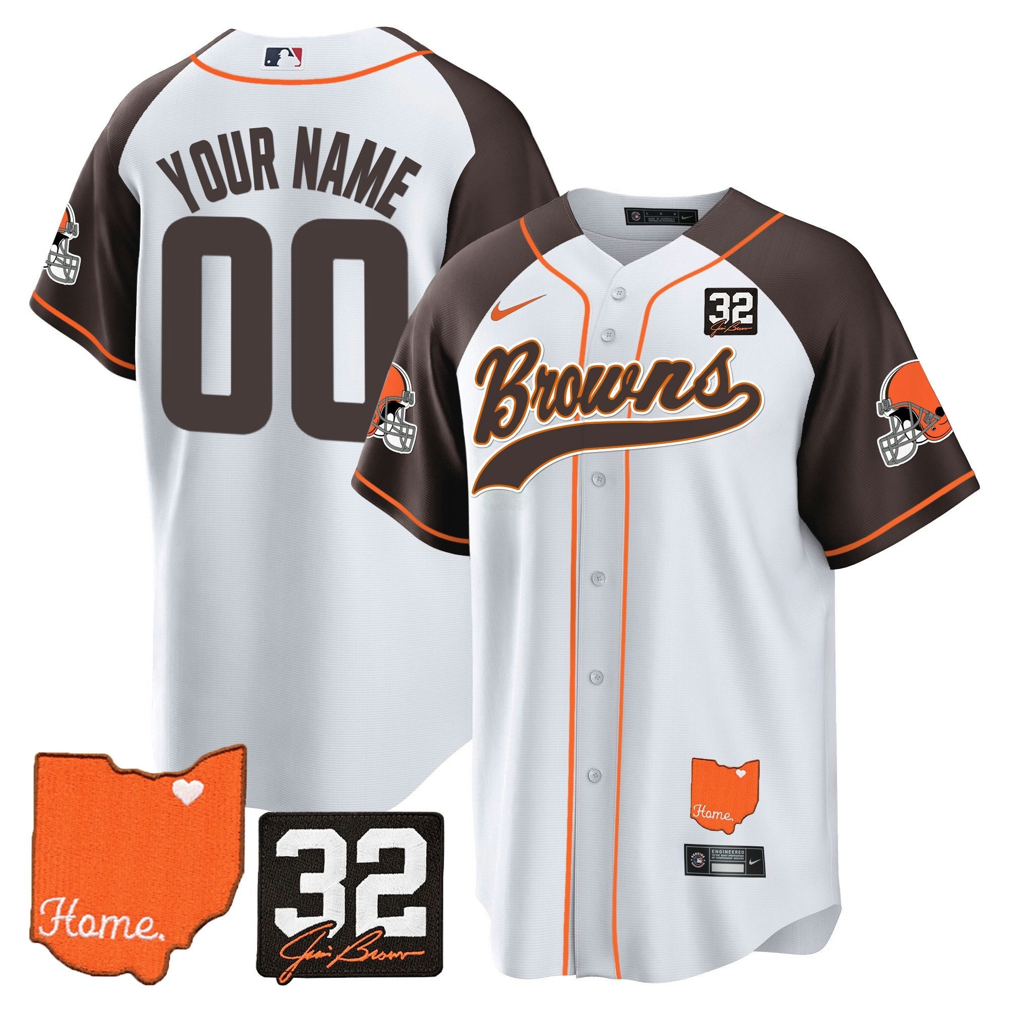 Camisa NFL #32 Jim Brown Memorial & Home Patch Jersey