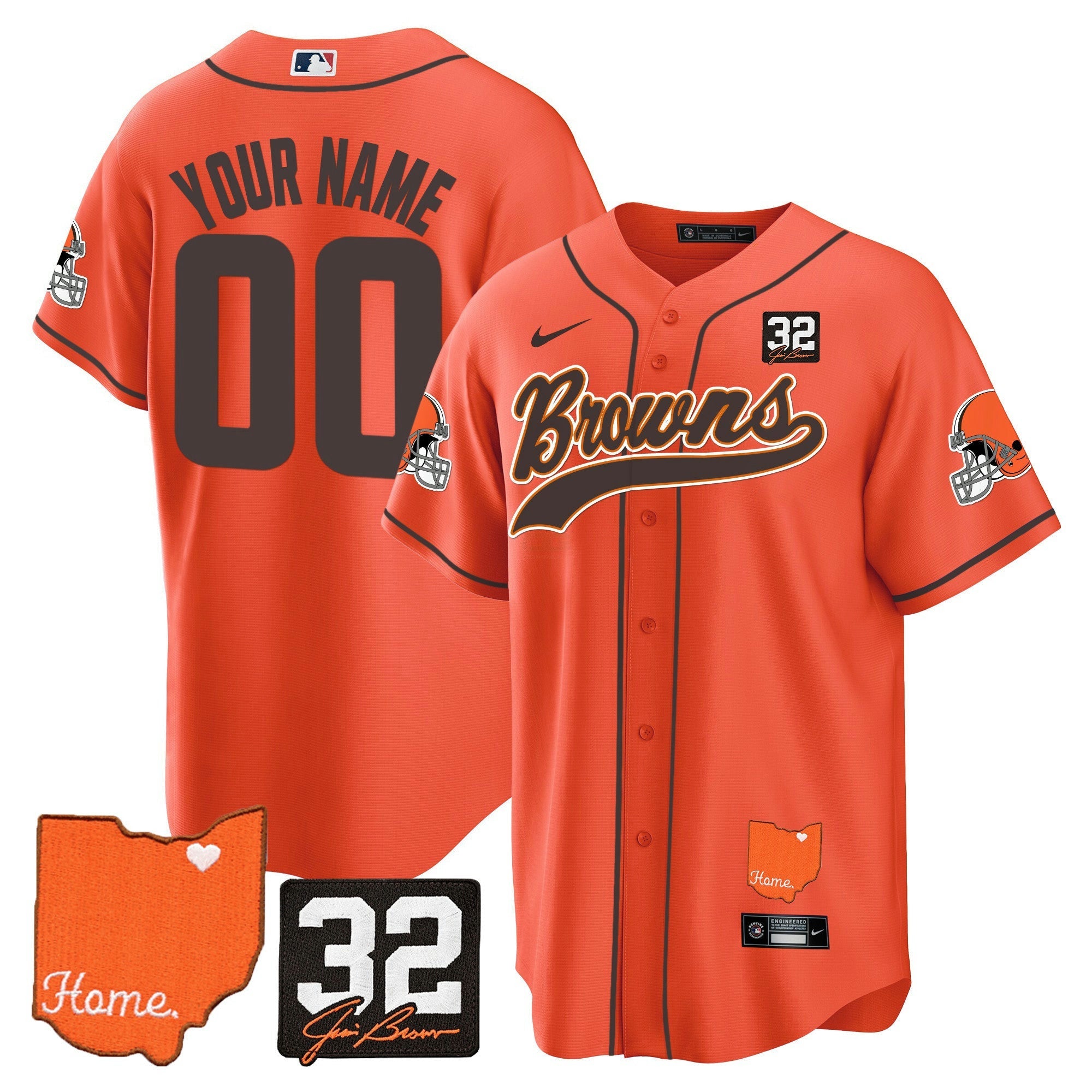 Camisa NFL #32 Jim Brown Memorial & Home Patch Jersey