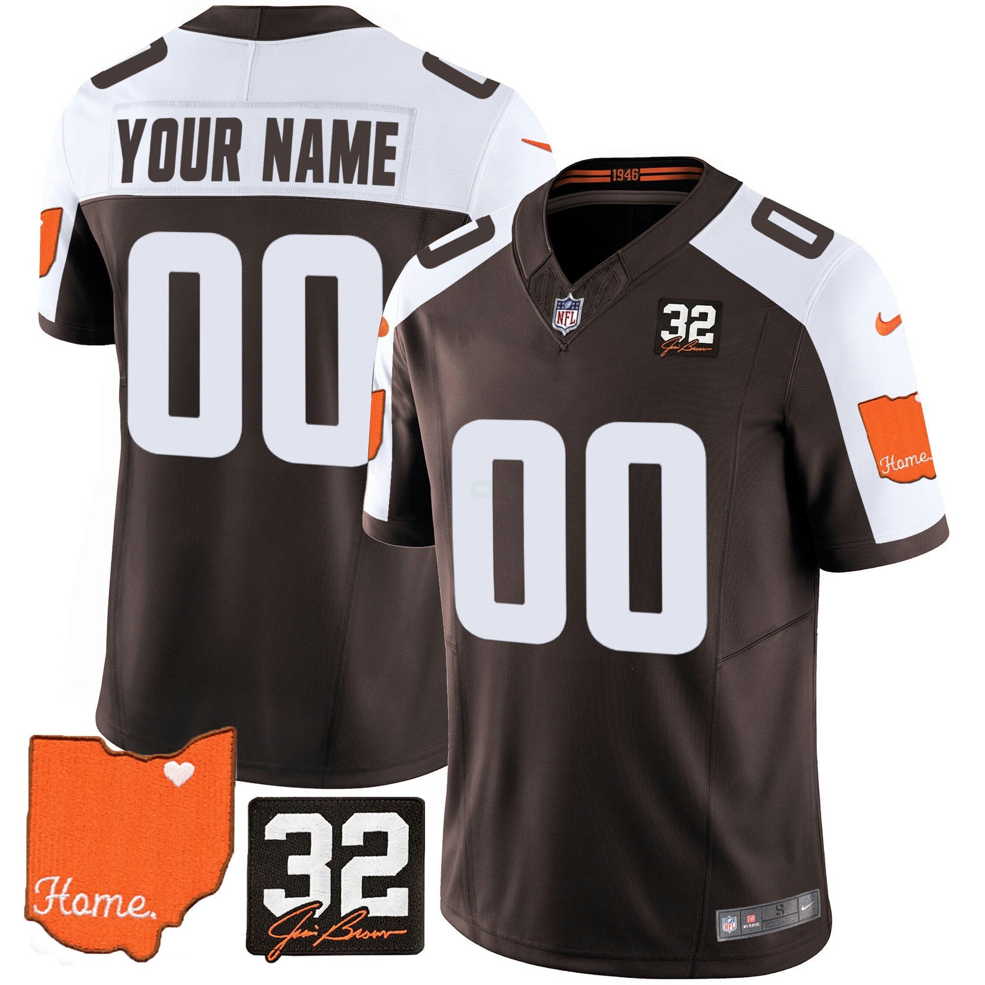 Camisa NFL #32 Jim Brown Memorial & Home Patch Jersey V2