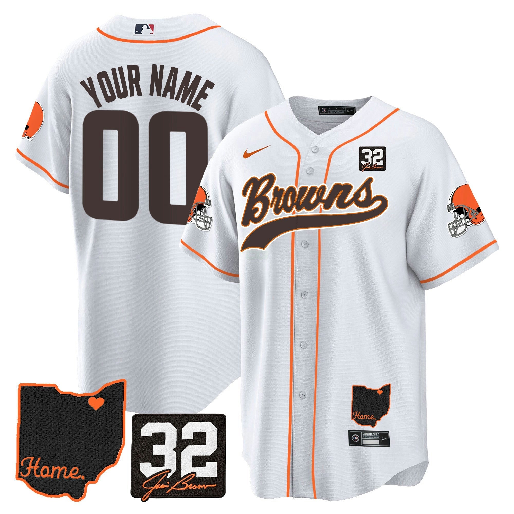 Camisa NFL #32 Jim Brown Memorial & Home Patch Jersey V2