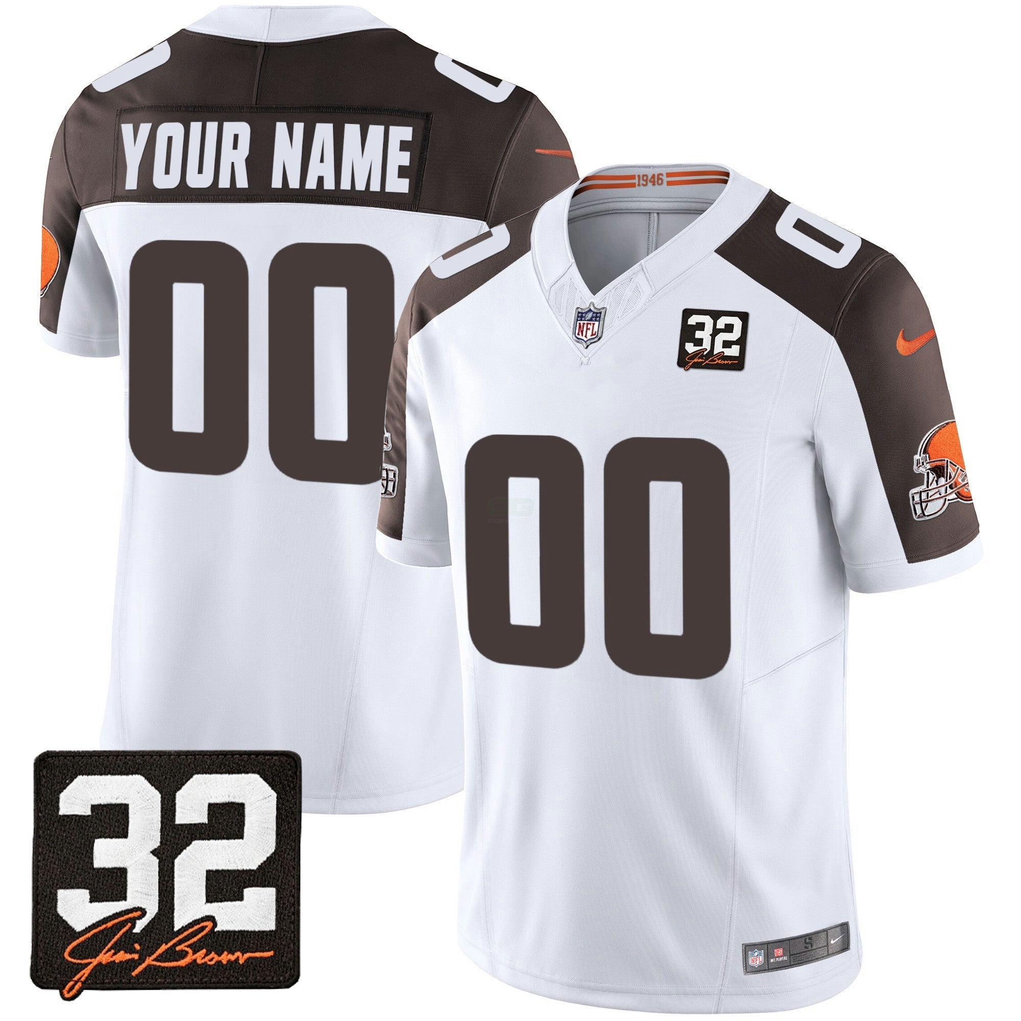 Camisa NFL #32 Jim Brown Memorial & Home Patch Jersey V2