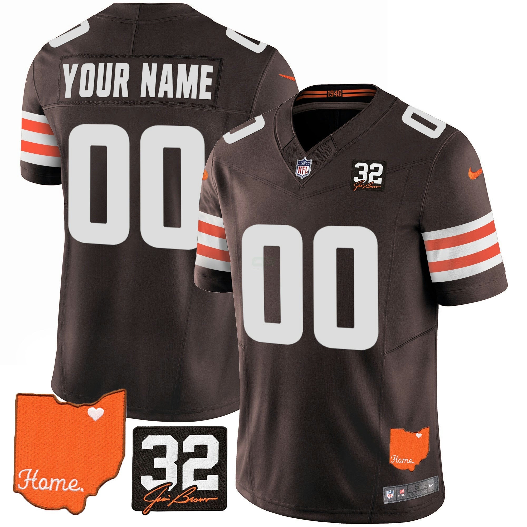 Camisa NFL #32 Jim Brown Memorial & Home Patch Jersey V2