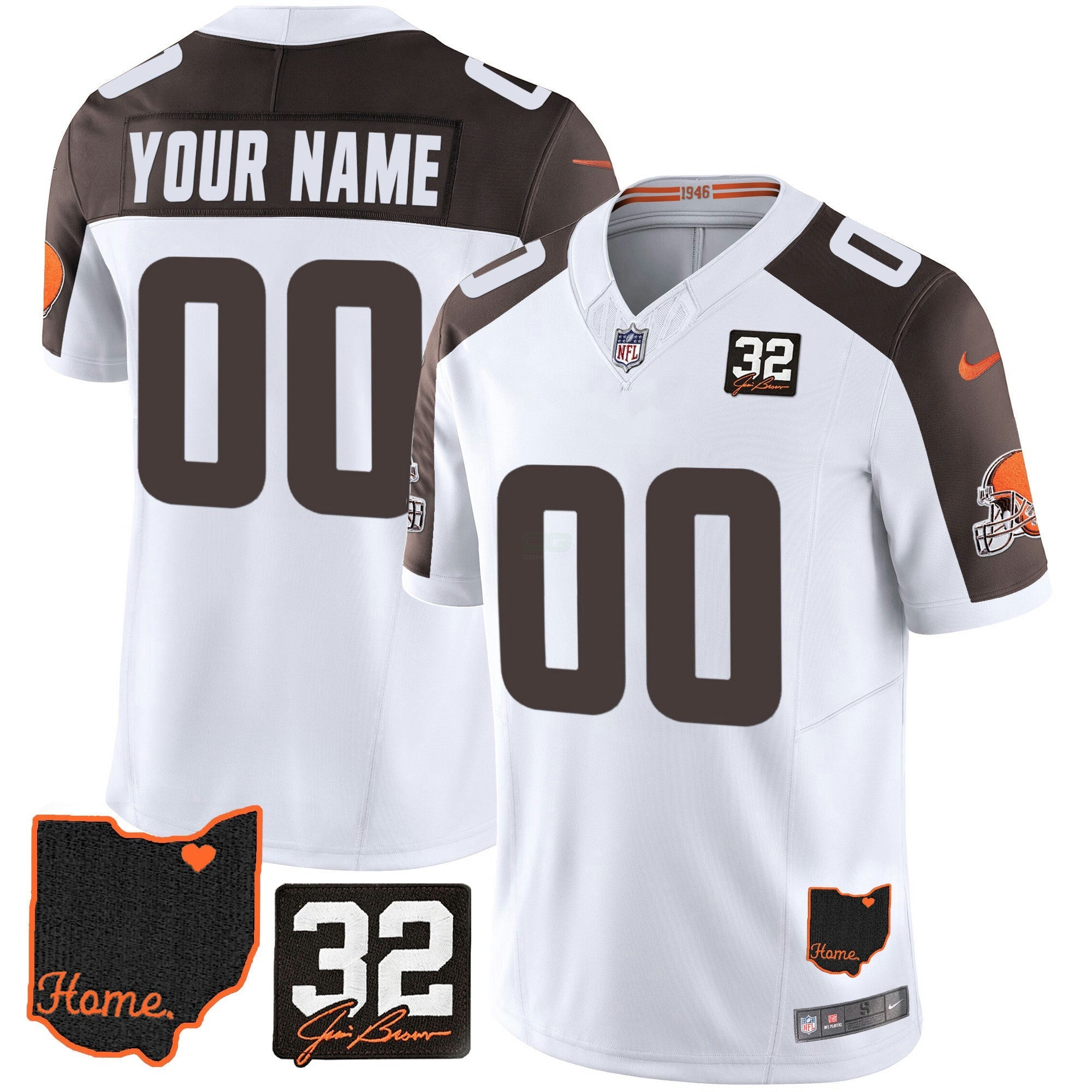 Camisa NFL #32 Jim Brown Memorial & Home Patch Jersey V3