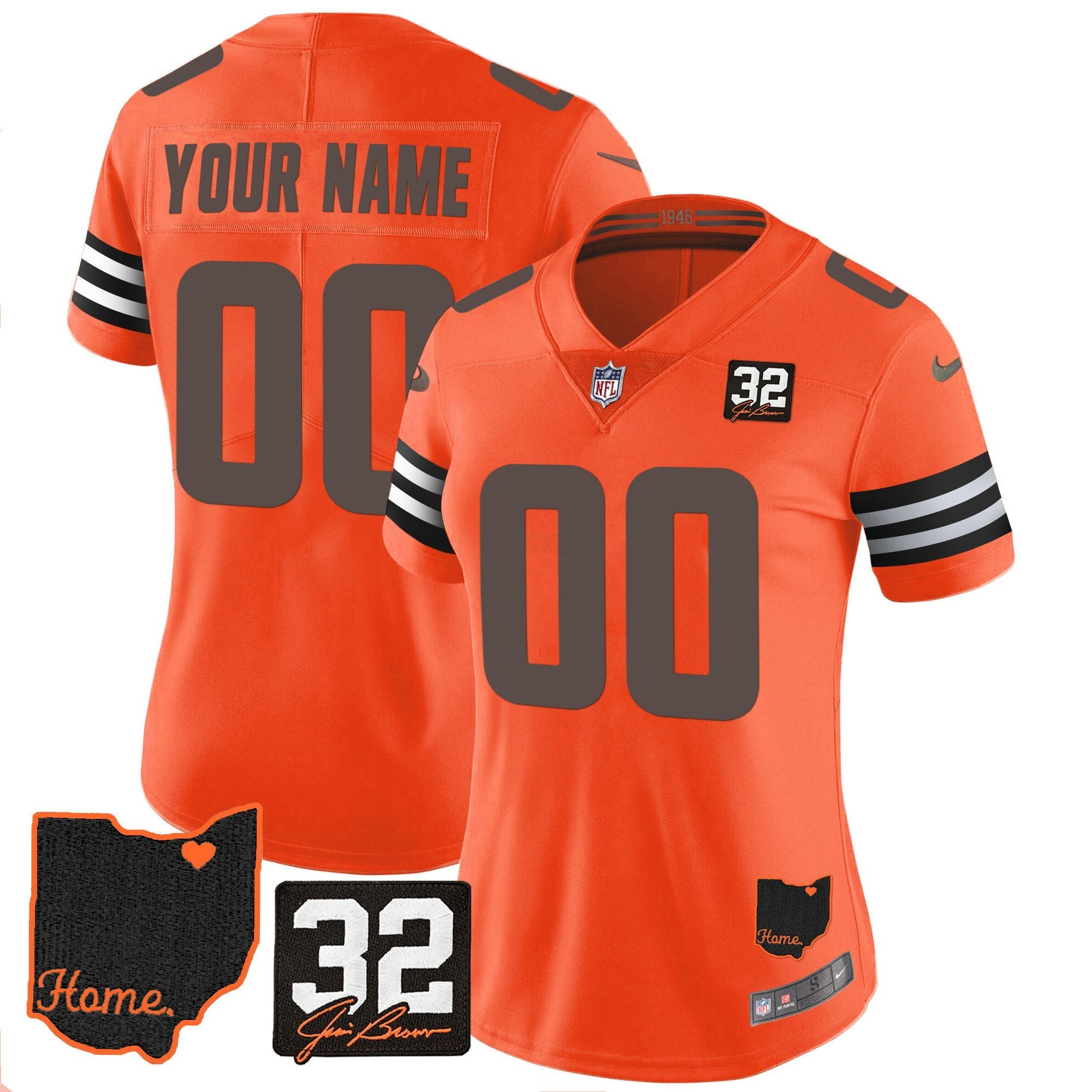 Camisa NFL #32 Jim Brown Memorial & Home Patch Jersey V3